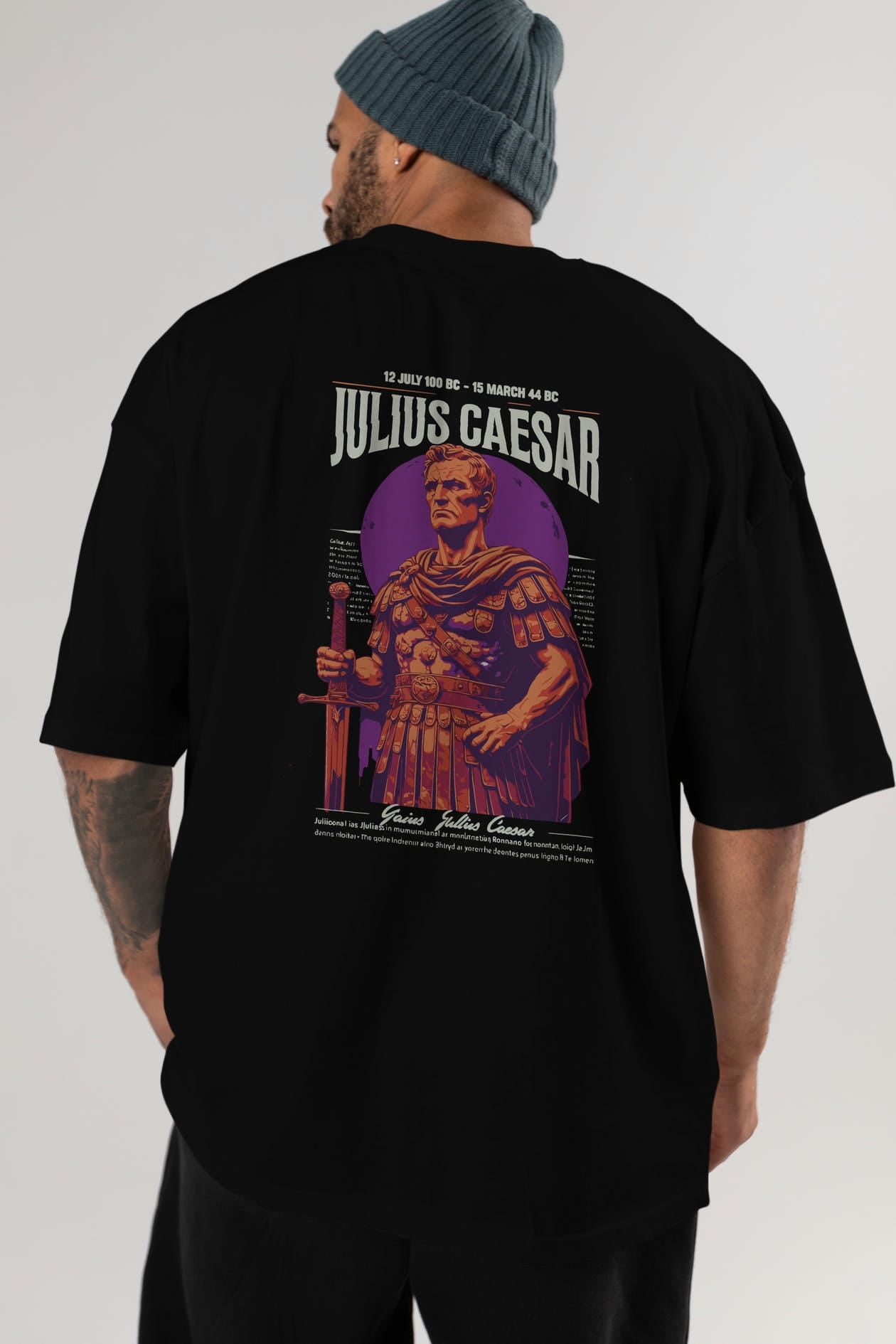 Julius Caesar Arka Baskılı Oversize t-shirt Erkek Kadın %100 Pamuk Bisiklet Yaka tişort