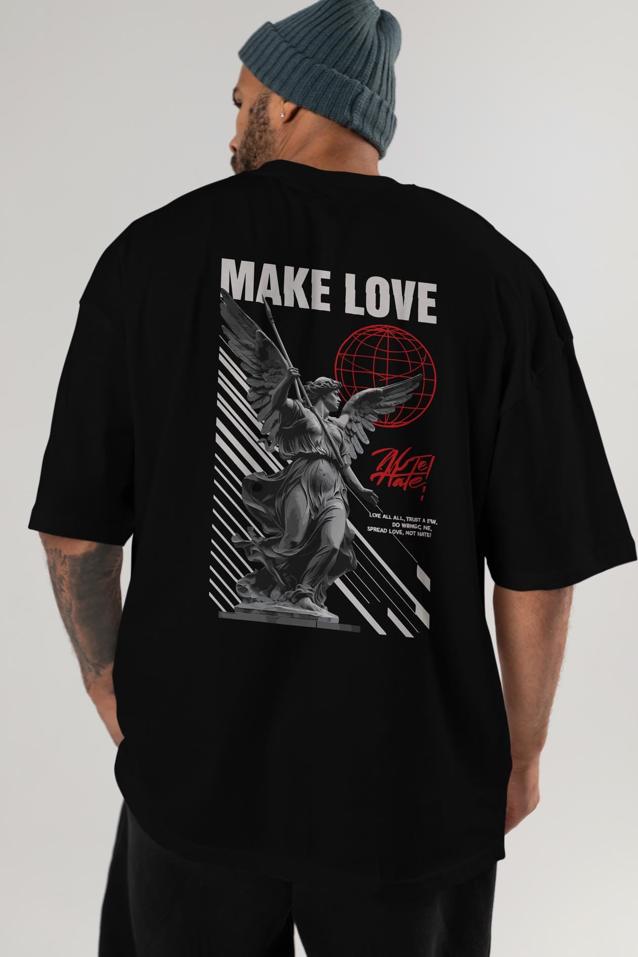 Make Love Arka Baskılı Oversize t-shirt Erkek Kadın %100 Pamuk Bisiklet Yaka tişort