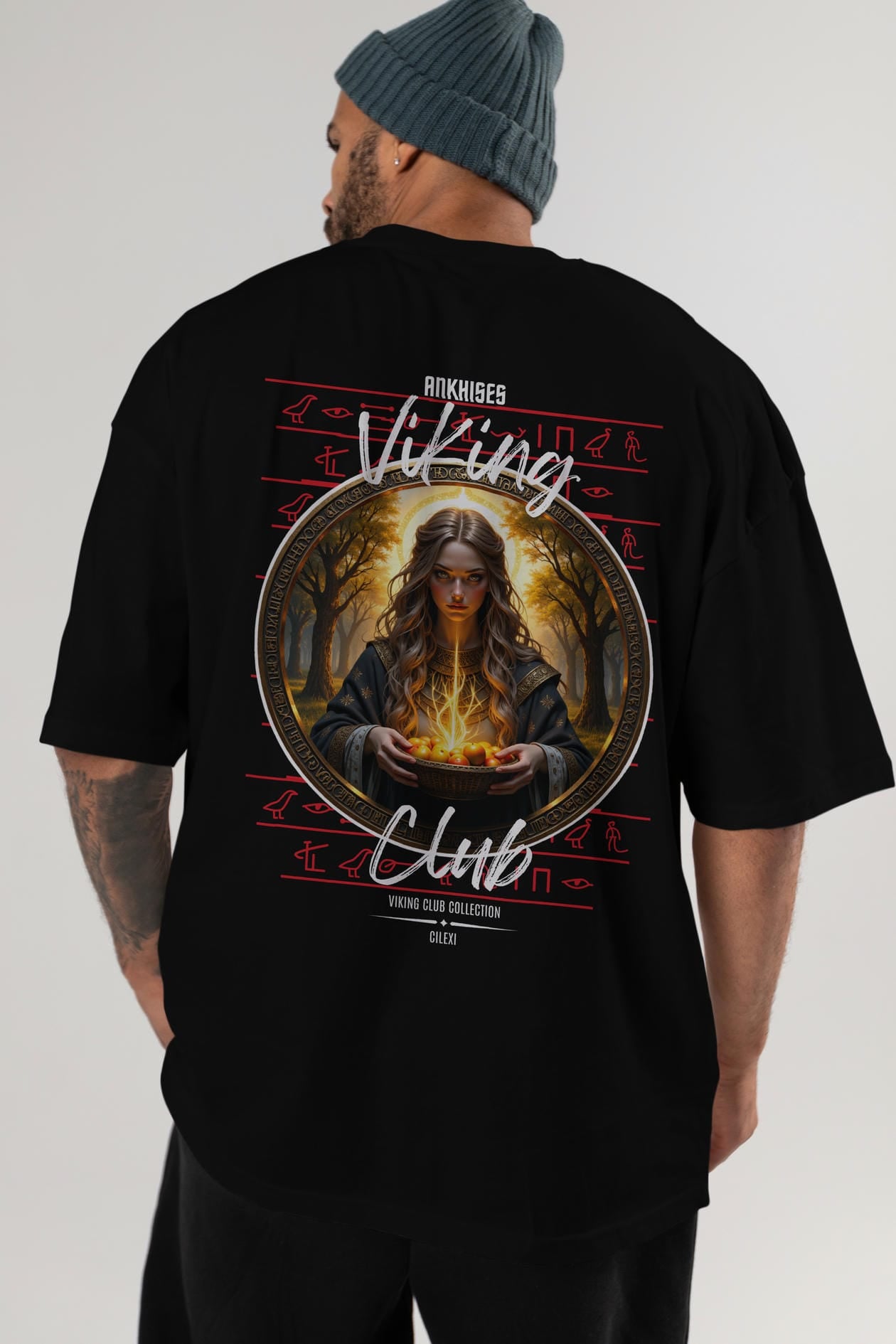 Viking Mitolojisi Serisi 17 Arka Baskılı Oversize t-shirt Erkek Kadın %100 Pamuk Bisiklet Yaka tişort