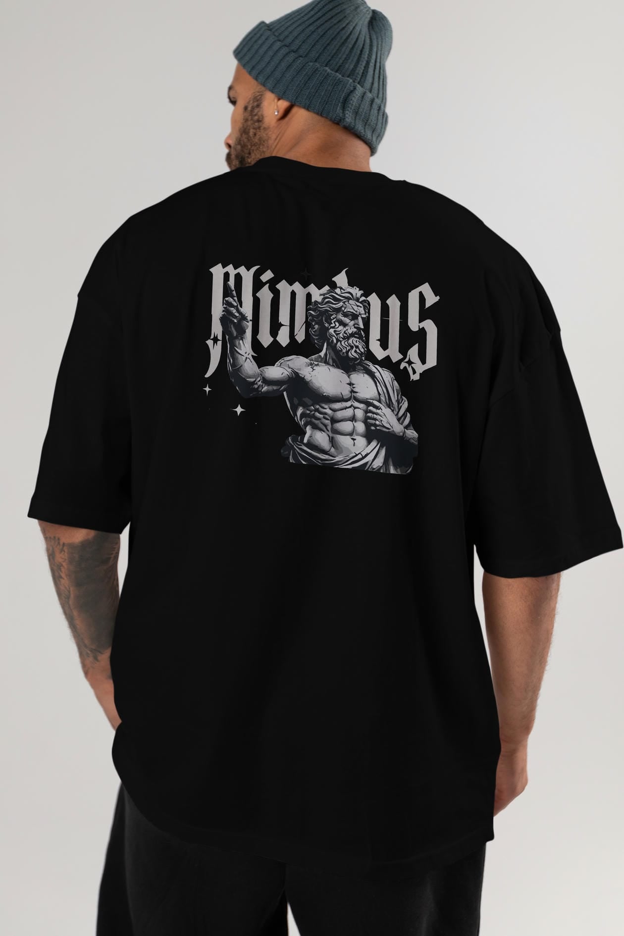 Mimbus Zeus Arka Baskılı Oversize t-shirt Erkek Kadın %100 Pamuk Bisiklet Yaka tişort