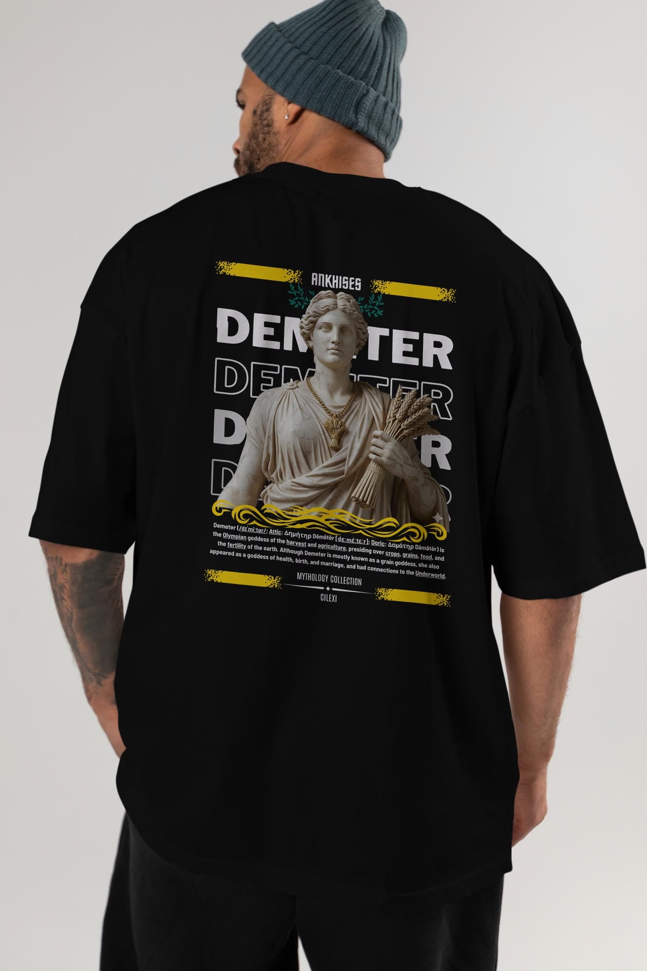 Demeter 1 Arka Baskılı Oversize t-shirt Erkek Kadın %100 Pamuk Bisiklet Yaka tişort