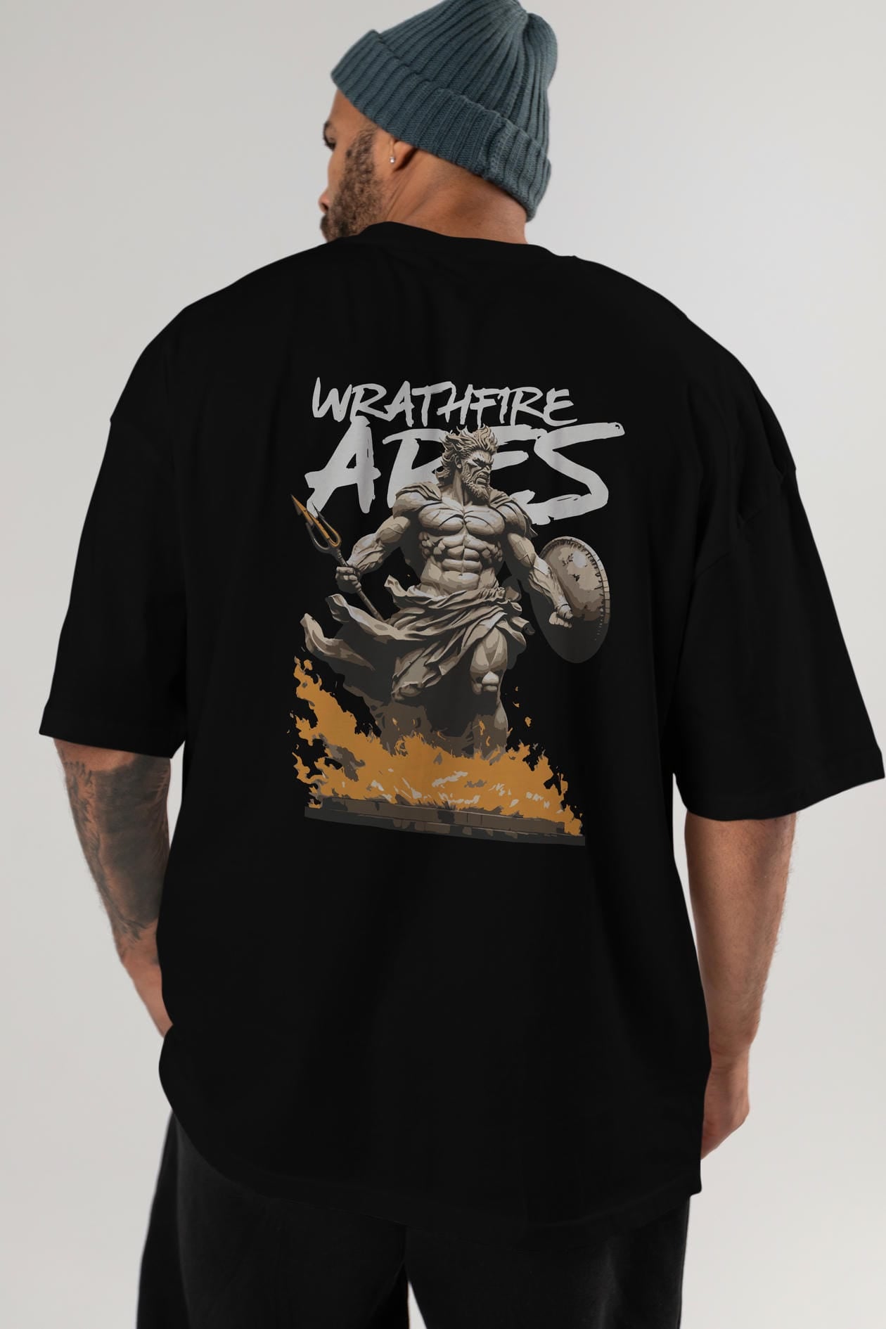 WrathFire Ares Arka Baskılı Oversize t-shirt Erkek Kadın %100 Pamuk Bisiklet Yaka tişort