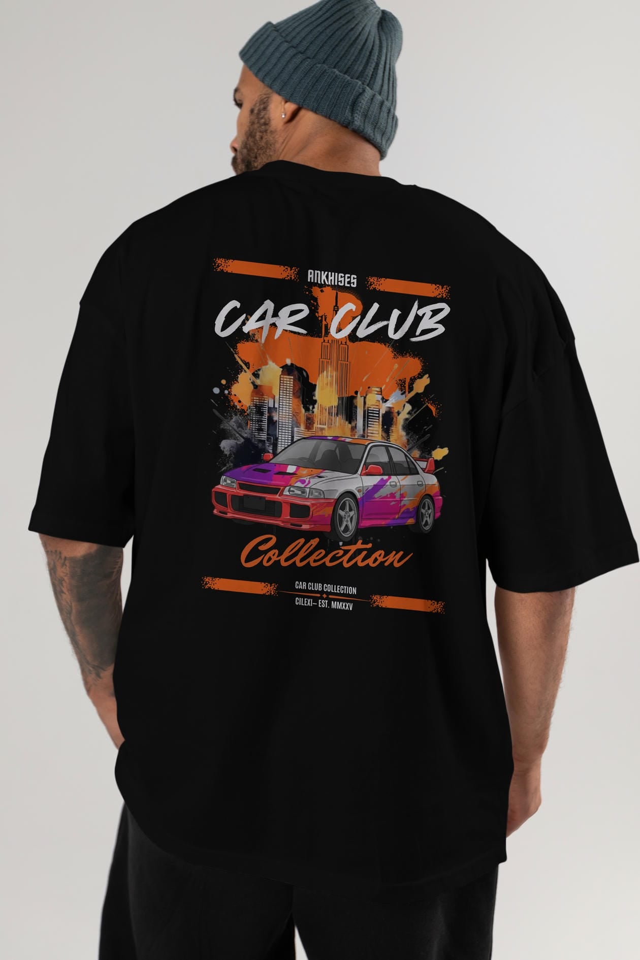 Araba Club Serisi 29 Baskılı Oversize t-shirt Erkek Kadın %100 Pamuk Bisiklet Yaka tişort