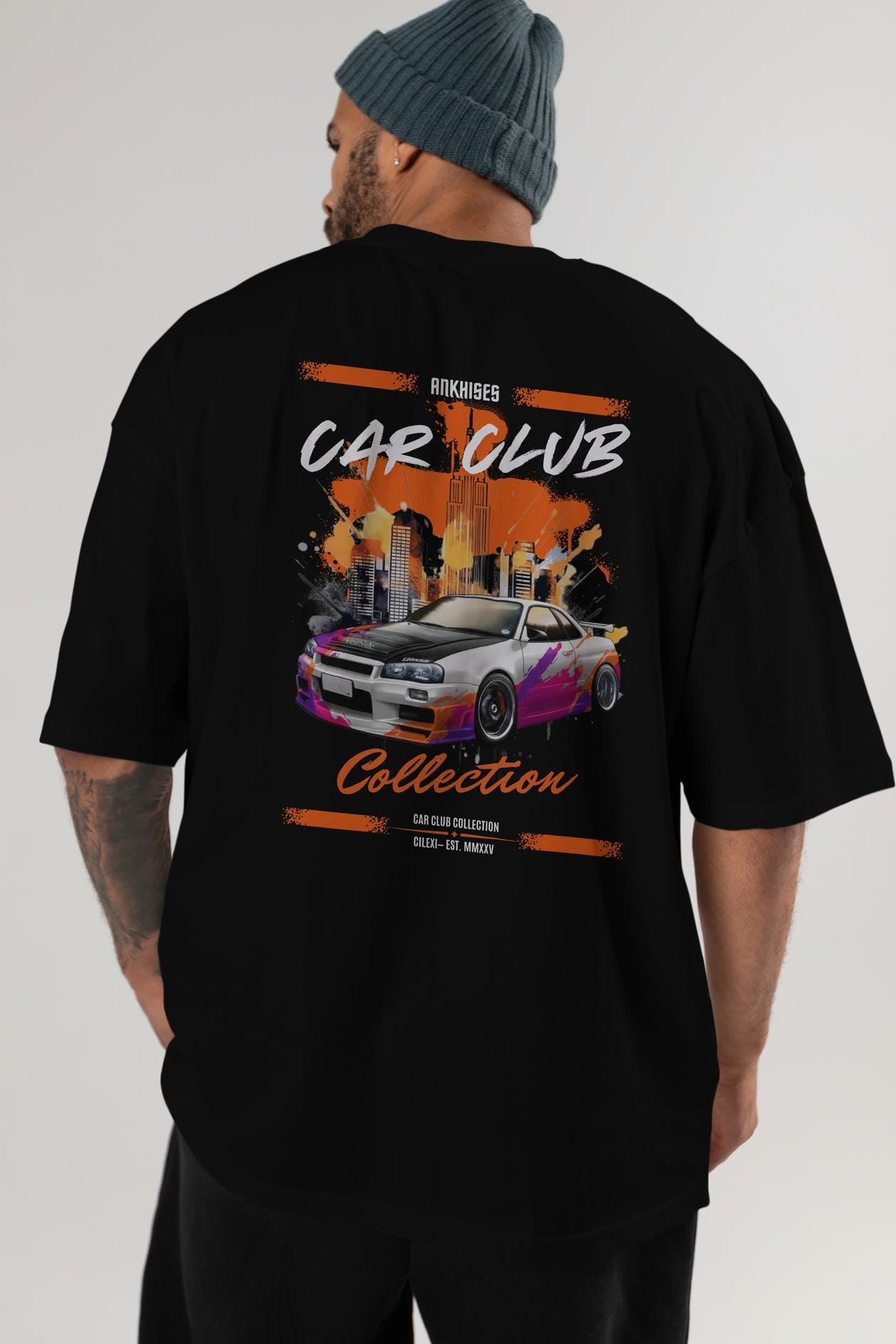 Araba Club Serisi 30 Baskılı Oversize t-shirt Erkek Kadın %100 Pamuk Bisiklet Yaka tişort