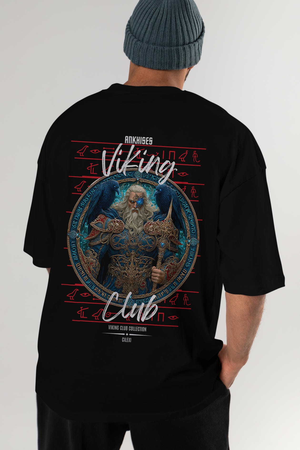 Odin Arka Baskılı Oversize t-shirt Erkek Kadın %100 Pamuk Bisiklet Yaka tişort