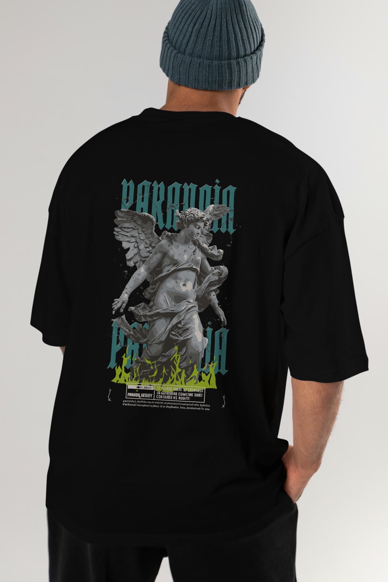 Paranoia Arka Baskılı Oversize t-shirt Erkek Kadın %100 Pamuk Bisiklet Yaka tişort