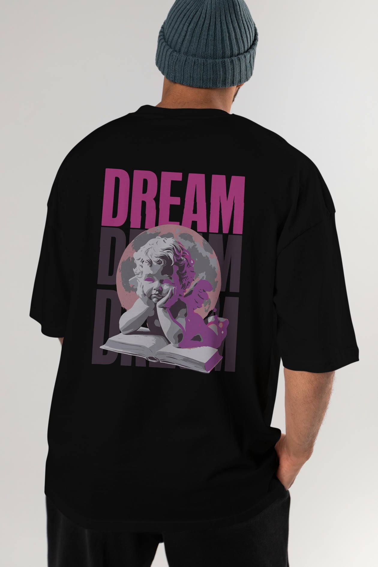 Dream Angel Arka Baskılı Oversize t-shirt Erkek Kadın %100 Pamuk Bisiklet Yaka tişort