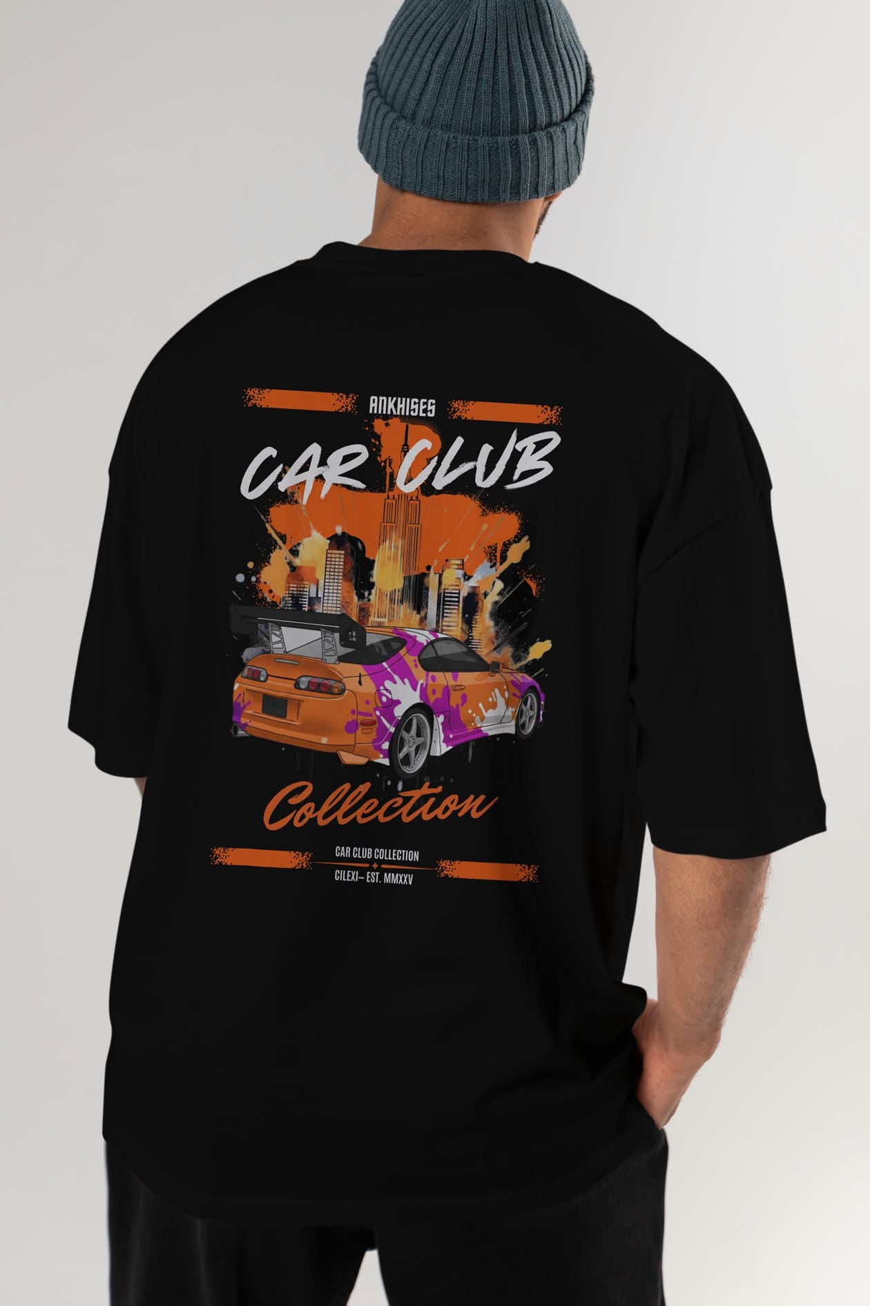 Araba Club Serisi 39 Baskılı Oversize t-shirt Erkek Kadın %100 Pamuk Bisiklet Yaka tişort