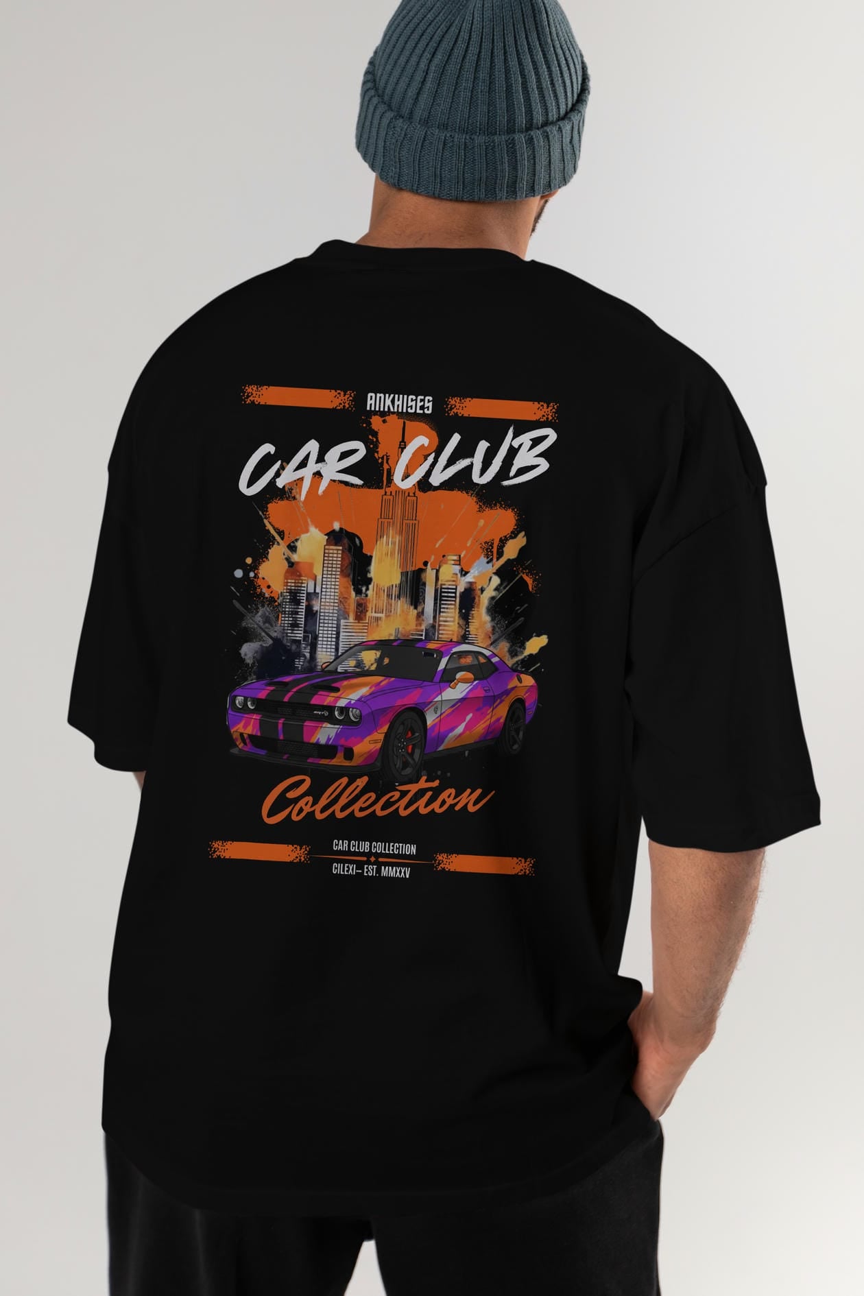 Araba Club Serisi 22 Baskılı Oversize t-shirt Erkek Kadın %100 Pamuk Bisiklet Yaka tişort