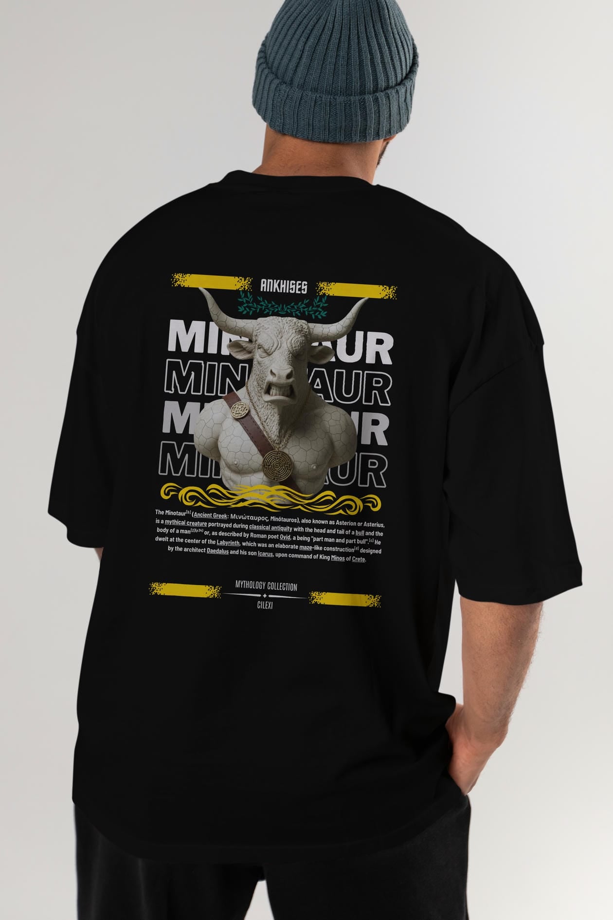 Minotaur 1 Arka Baskılı Oversize t-shirt Erkek Kadın %100 Pamuk Bisiklet Yaka tişort
