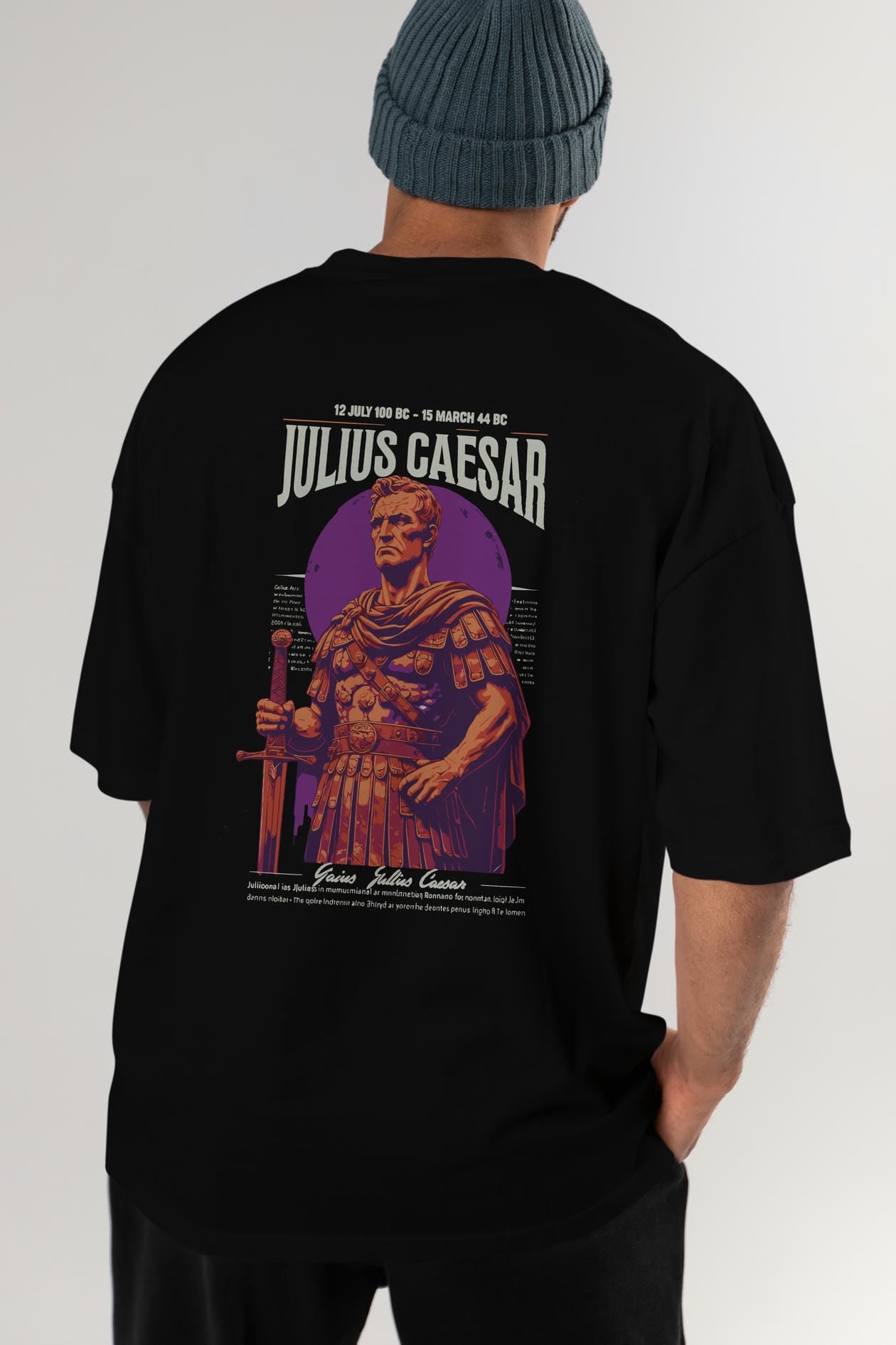 Julius Caesar Arka Baskılı Oversize t-shirt Erkek Kadın %100 Pamuk Bisiklet Yaka tişort