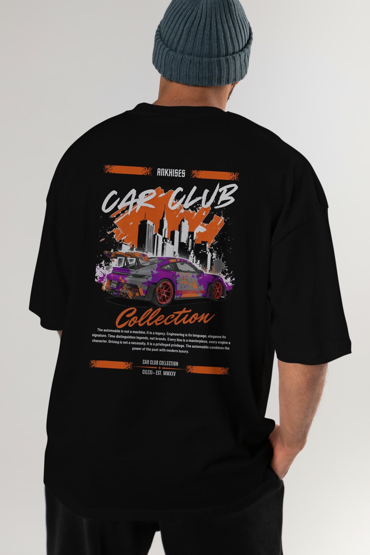 Araba Club Serisi 2 Baskılı Oversize t-shirt Erkek Kadın %100 Pamuk Bisiklet Yaka tişort