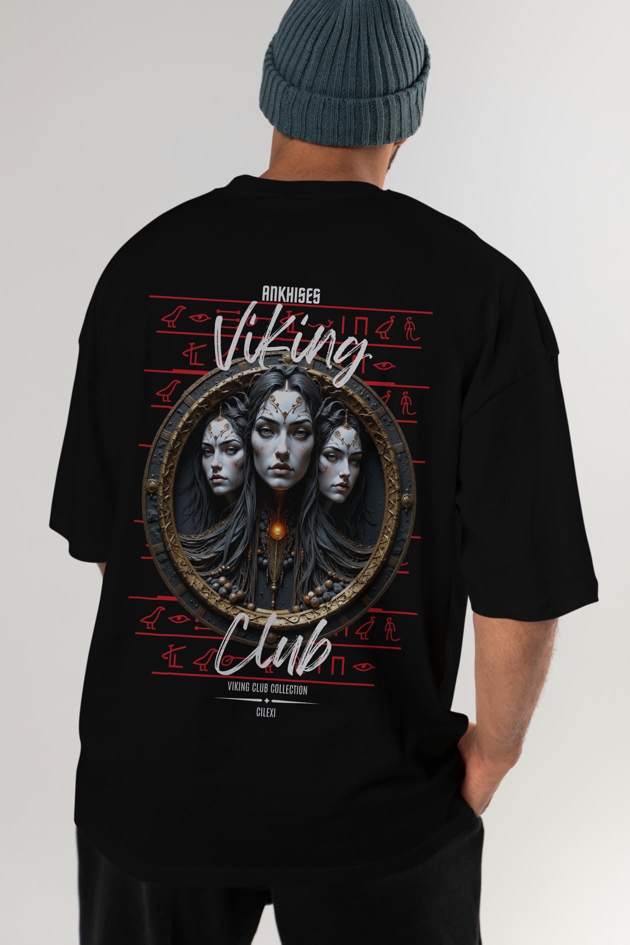Viking Mitolojisi Serisi 23 Arka Baskılı Oversize t-shirt Erkek Kadın %100 Pamuk Bisiklet Yaka tişort