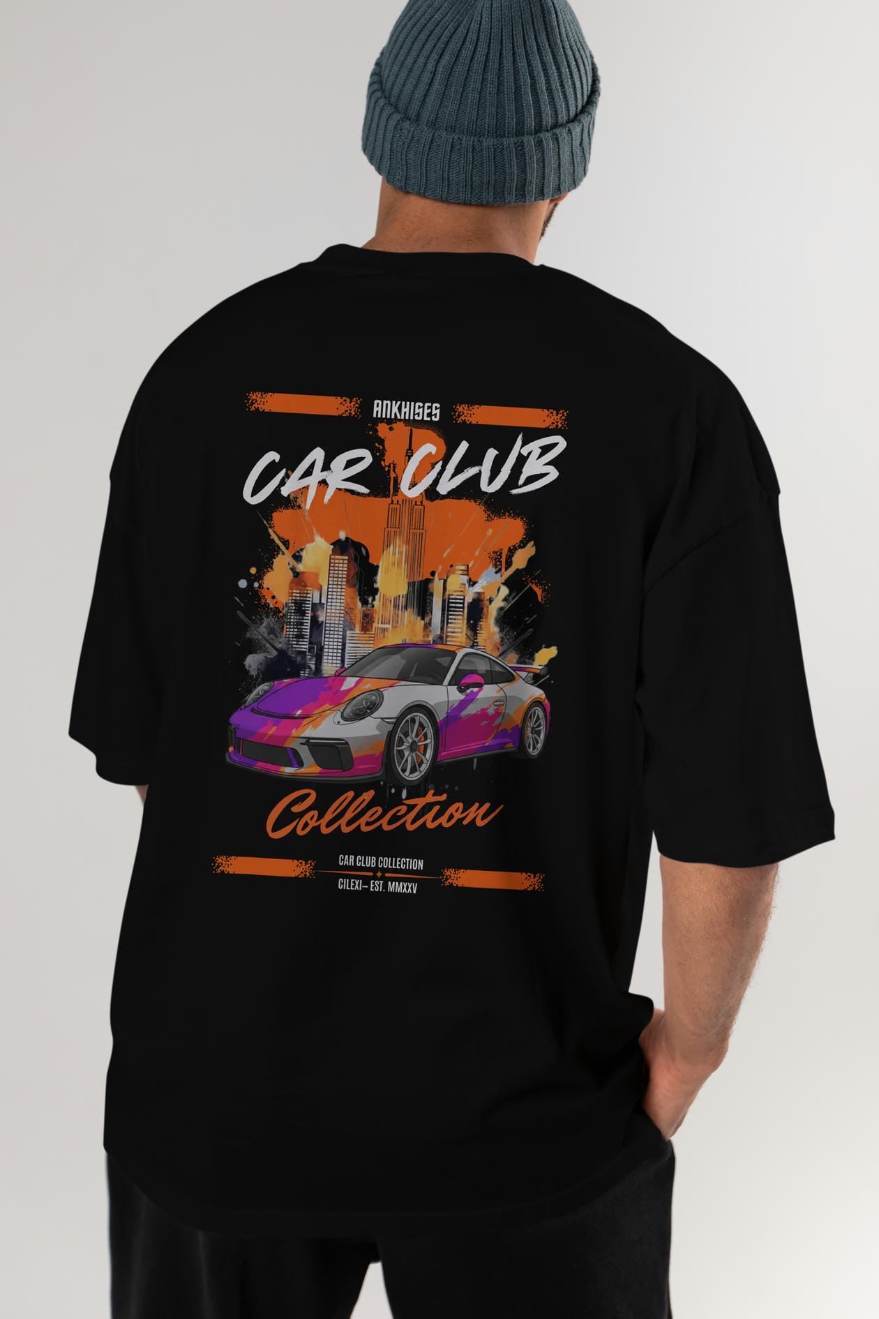 Araba Club Serisi 25 Baskılı Oversize t-shirt Erkek Kadın %100 Pamuk Bisiklet Yaka tişort