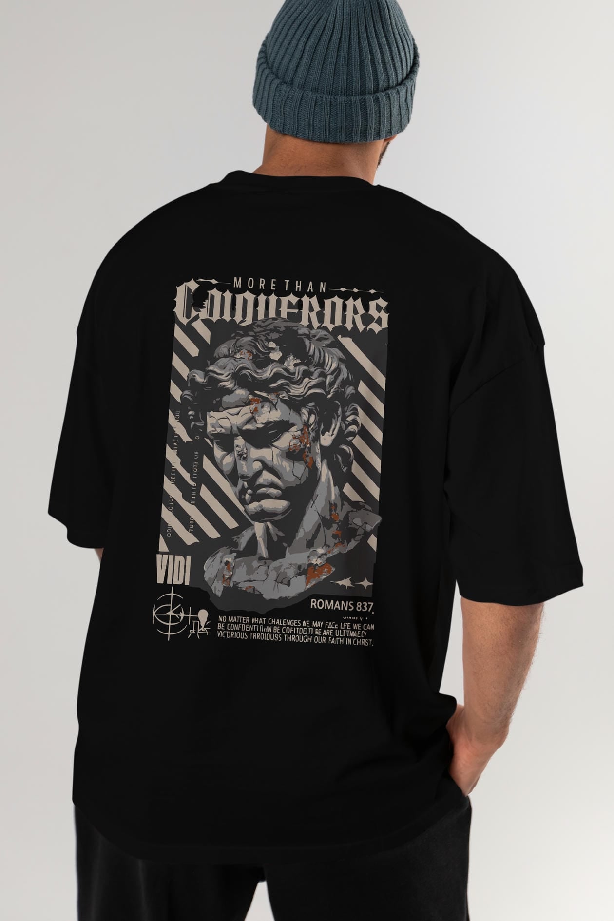 Roman Conqueror Arka Baskılı Oversize t-shirt Erkek Kadın %100 Pamuk Bisiklet Yaka tişort