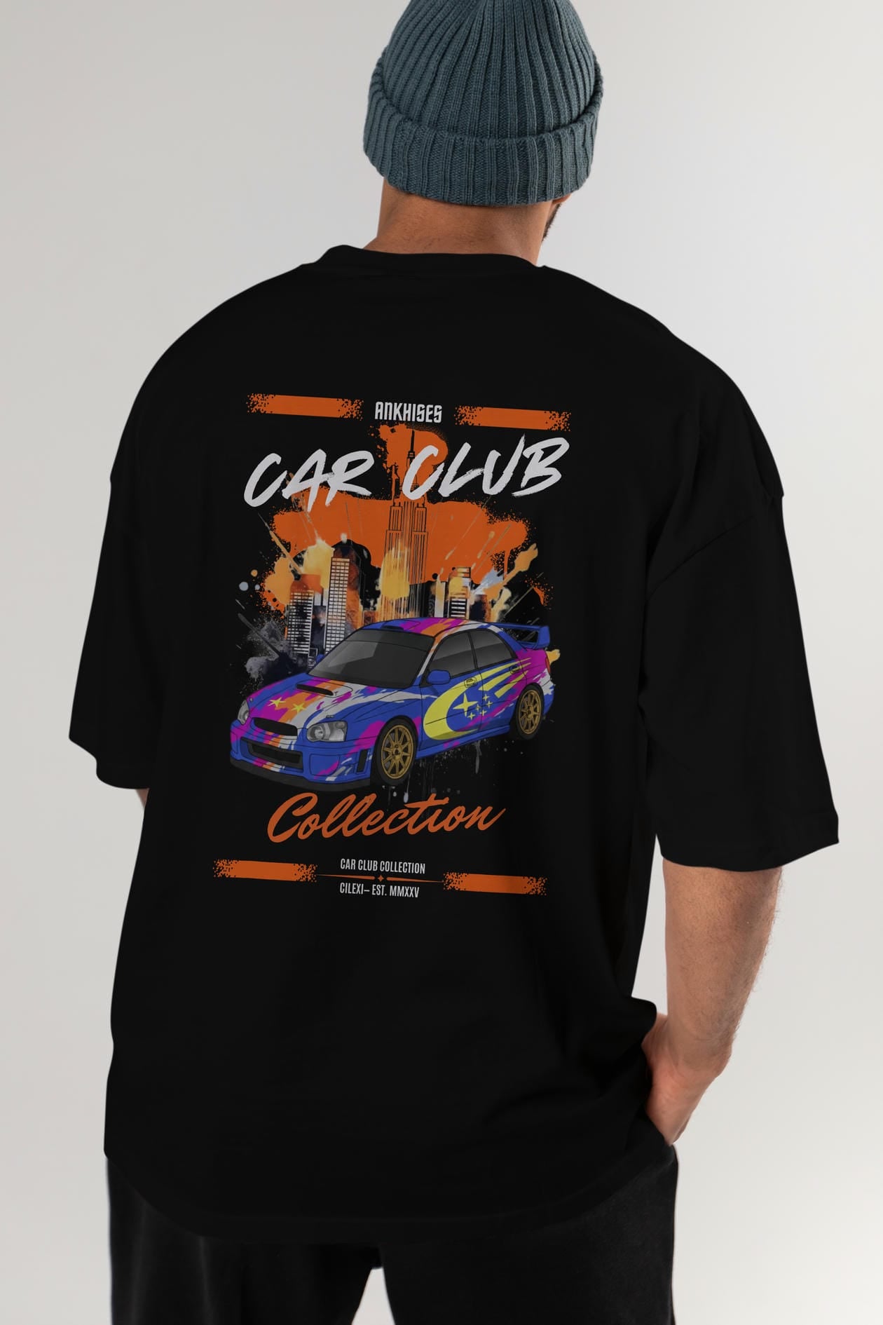 Araba Club Serisi 7 Baskılı Oversize t-shirt Erkek Kadın %100 Pamuk Bisiklet Yaka tişort
