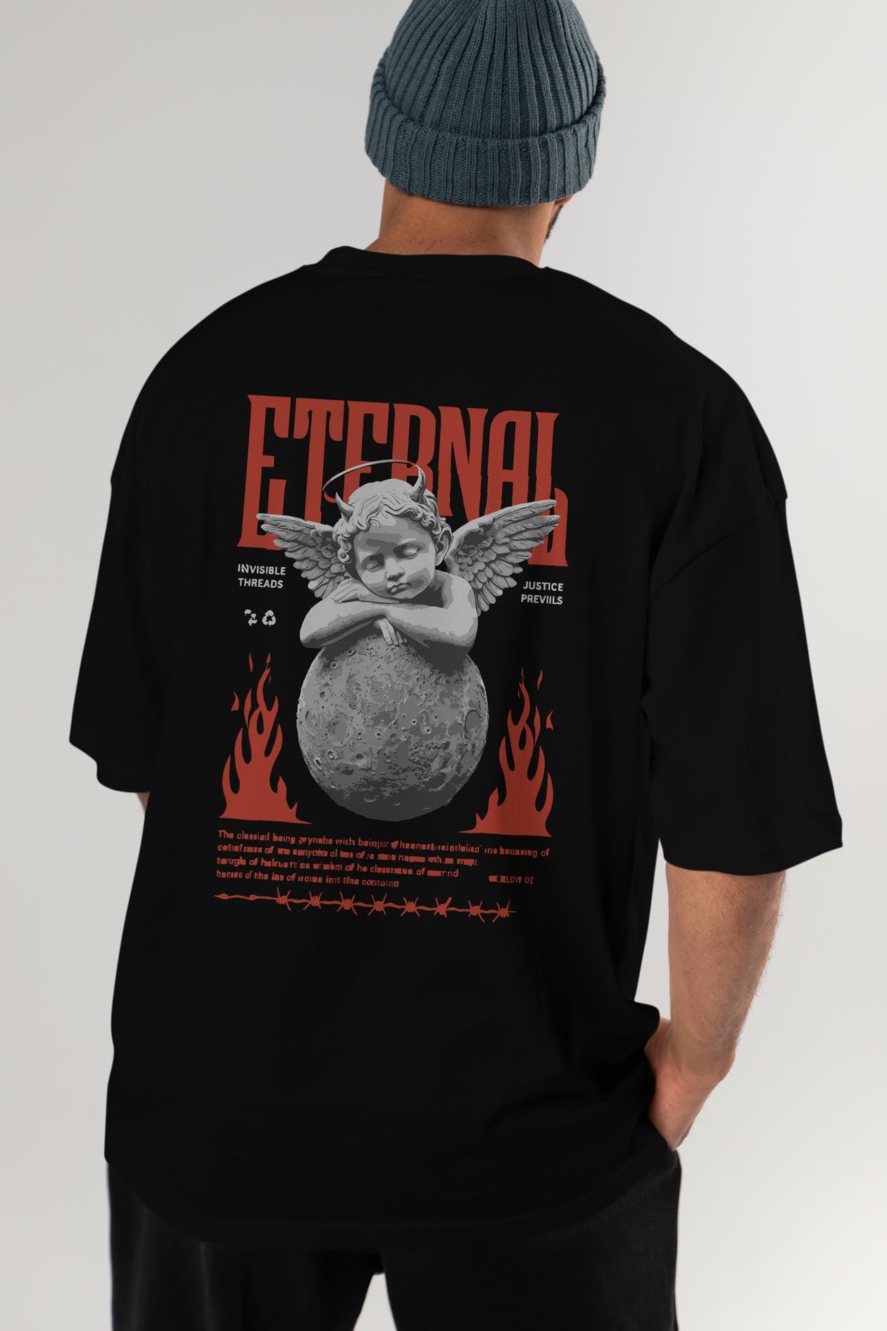 Eternal Arka Baskılı Oversize t-shirt Erkek Kadın %100 Pamuk Bisiklet Yaka tişort