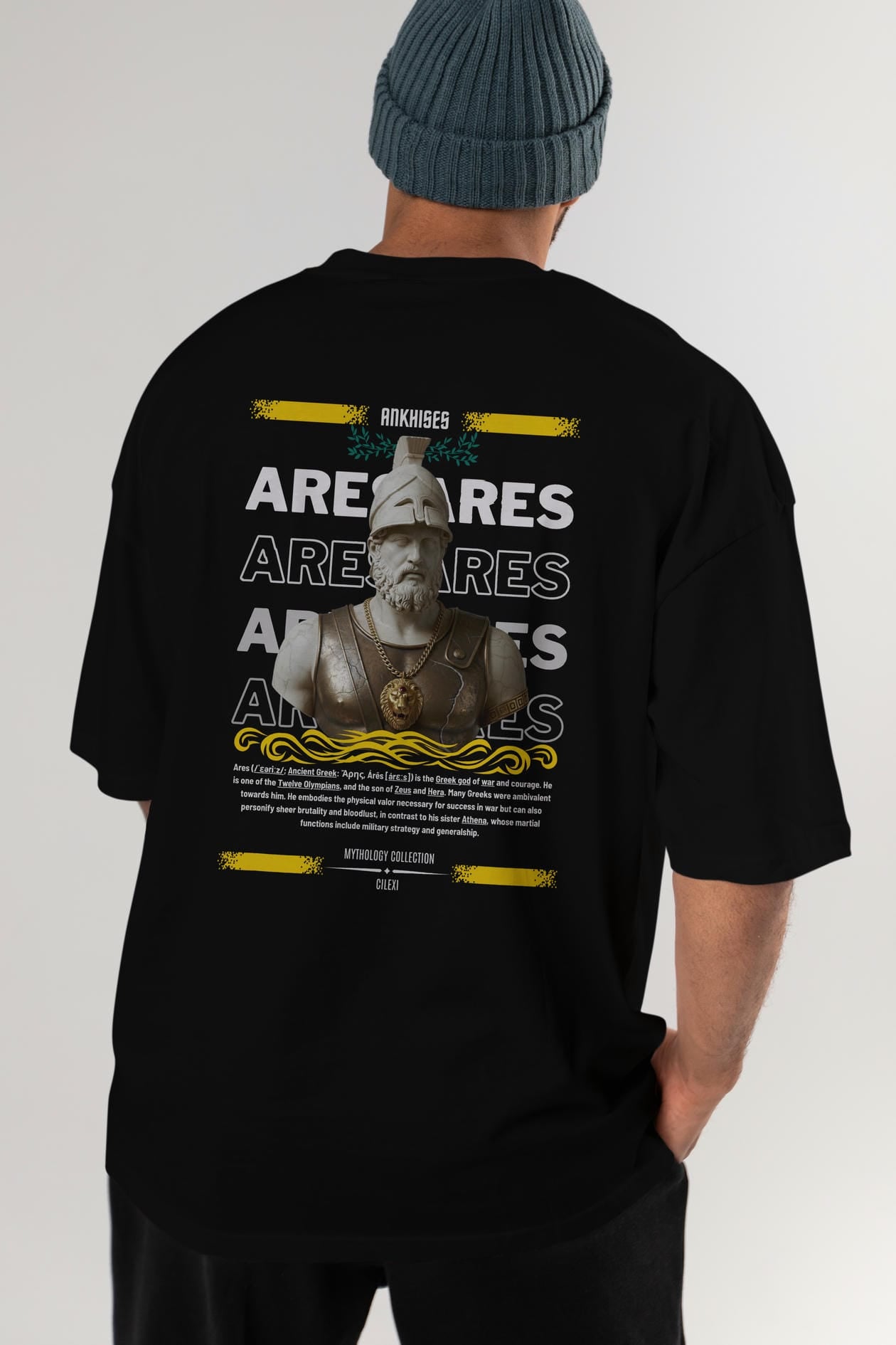 Ares 2 Arka Baskılı Oversize t-shirt Erkek Kadın %100 Pamuk Bisiklet Yaka tişort