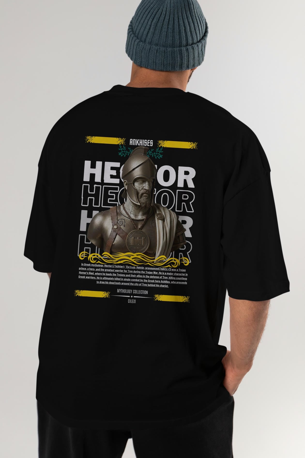 Hector 1 Arka Baskılı Oversize t-shirt Erkek Kadın %100 Pamuk Bisiklet Yaka tişort