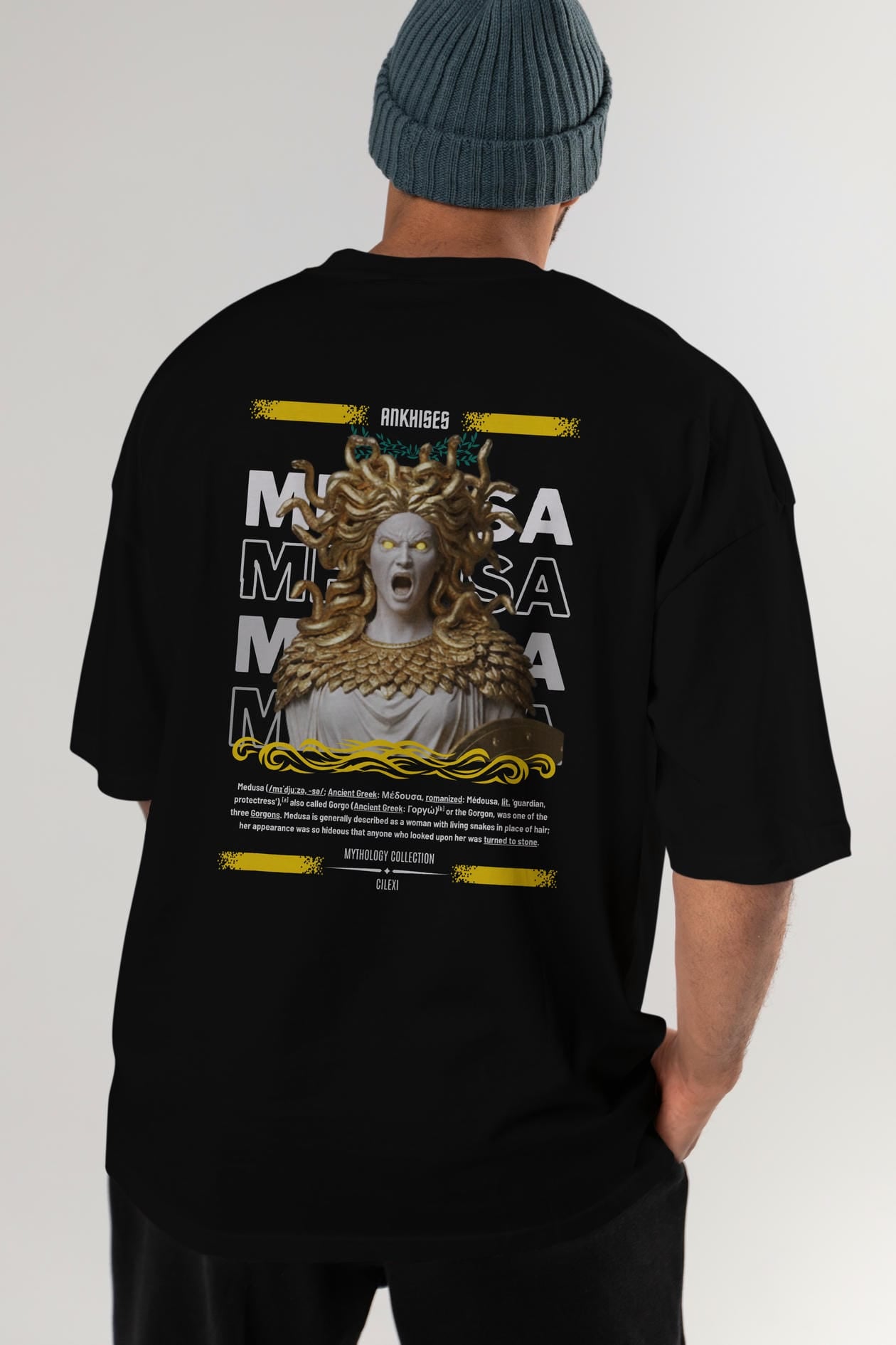 Medusa 1 Arka Baskılı Oversize t-shirt Erkek Kadın %100 Pamuk Bisiklet Yaka tişort