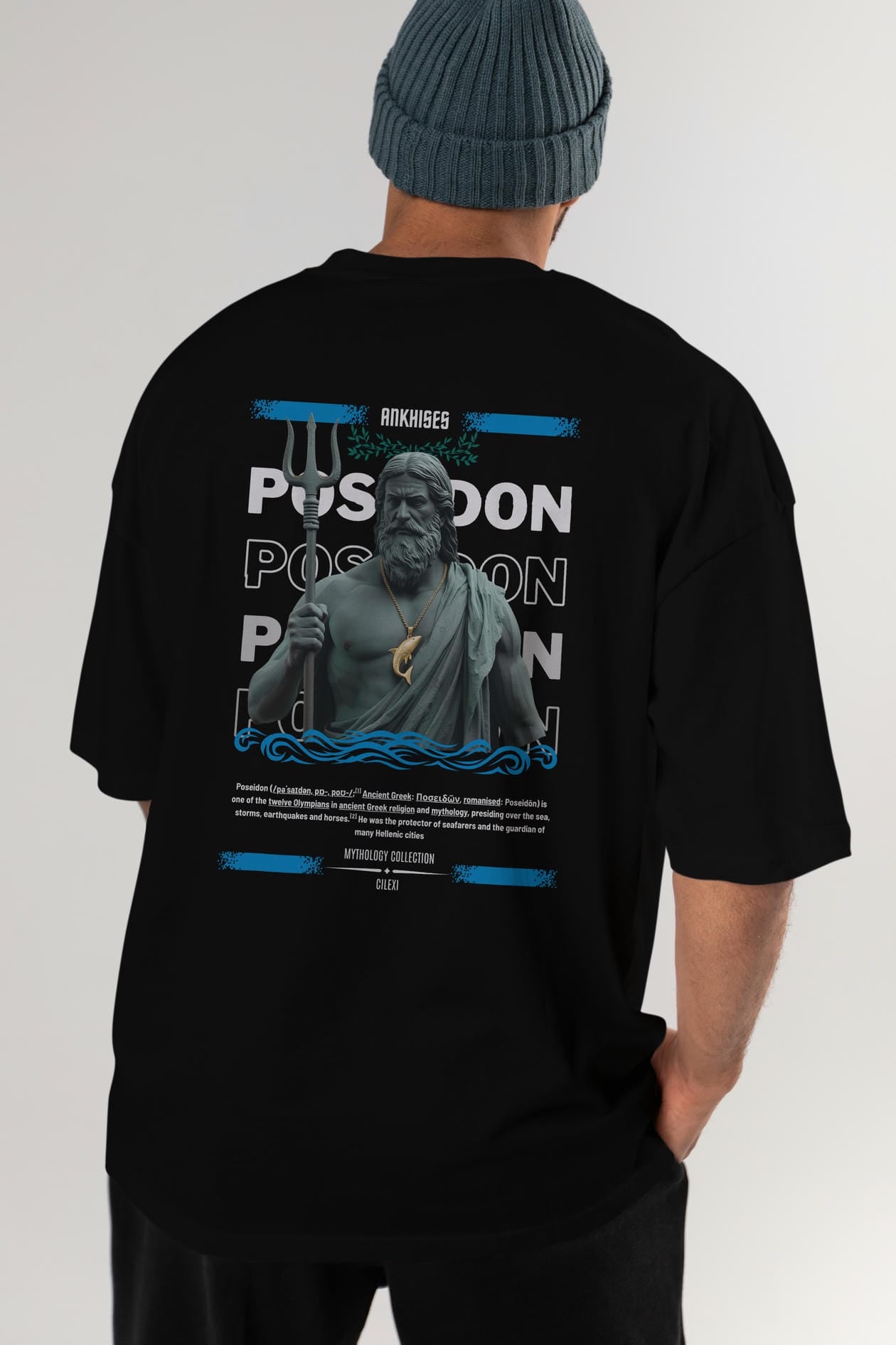 Poseidon 2 Arka Baskılı Oversize t-shirt Erkek Kadın %100 Pamuk Bisiklet Yaka tişort