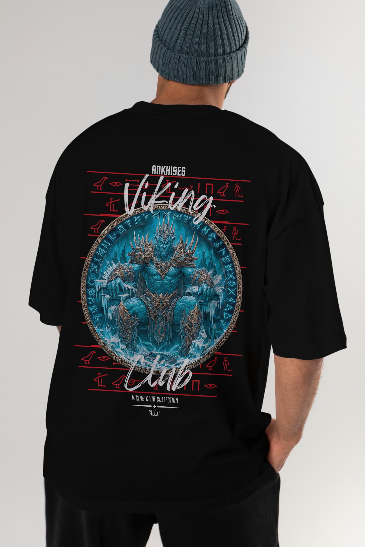 Thrym Arka Baskılı Oversize t-shirt Erkek Kadın %100 Pamuk Bisiklet Yaka tişort
