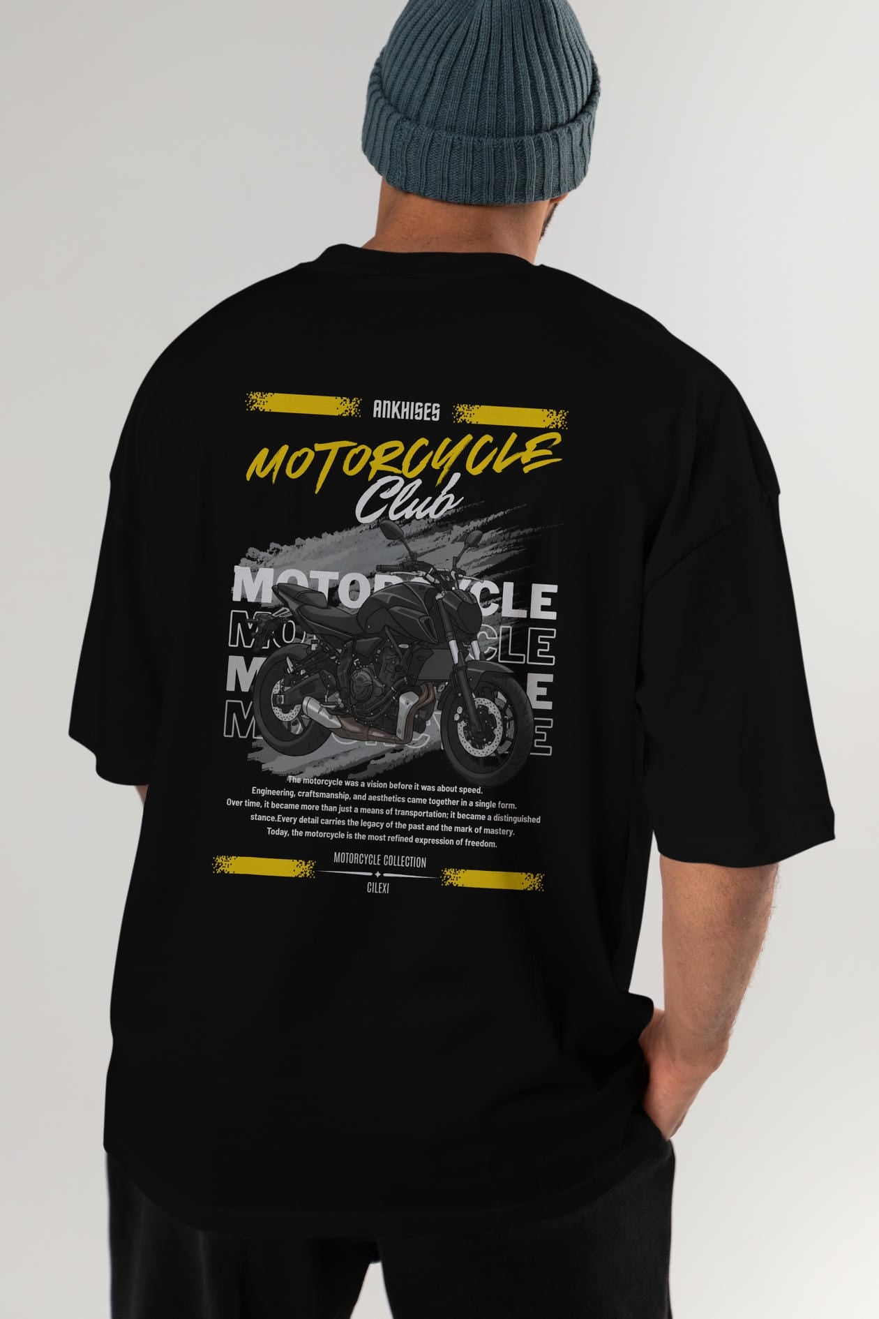 Motosiklet Serisi 20 Arka Baskılı Oversize t-shirt Erkek Kadın %100 Pamuk Bisiklet Yaka tişort