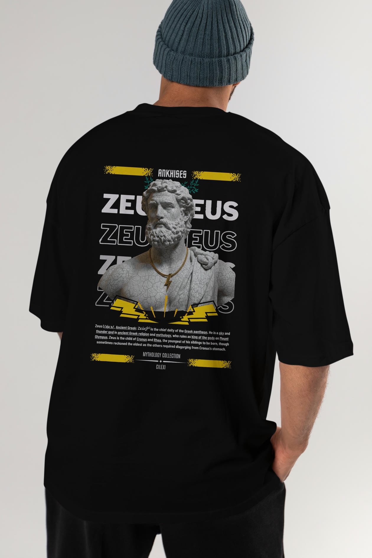 Zeus 3 Arka Baskılı Oversize t-shirt Erkek Kadın %100 Pamuk Bisiklet Yaka tişort