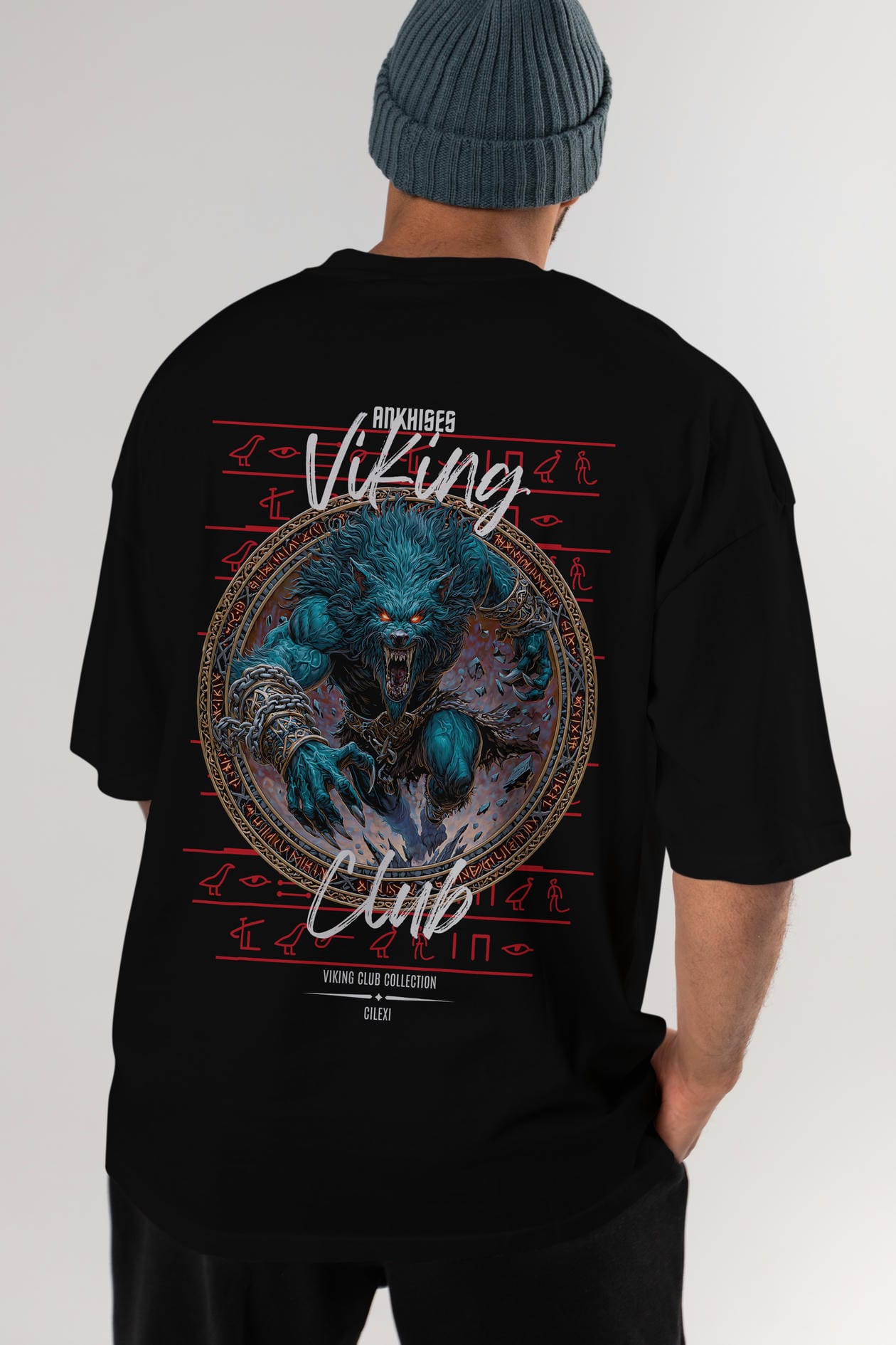 Fenrir Baskılı Oversize t-shirt Erkek Kadın %100 Pamuk Bisiklet Yaka tişort