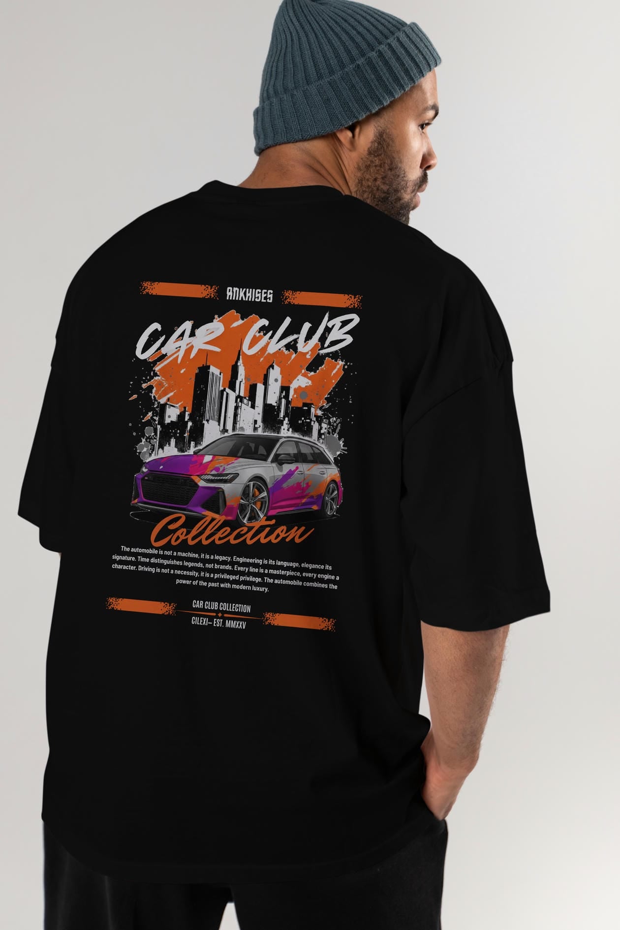 Araba Club Serisi 1 Baskılı Oversize t-shirt Erkek Kadın %100 Pamuk Bisiklet Yaka tişort