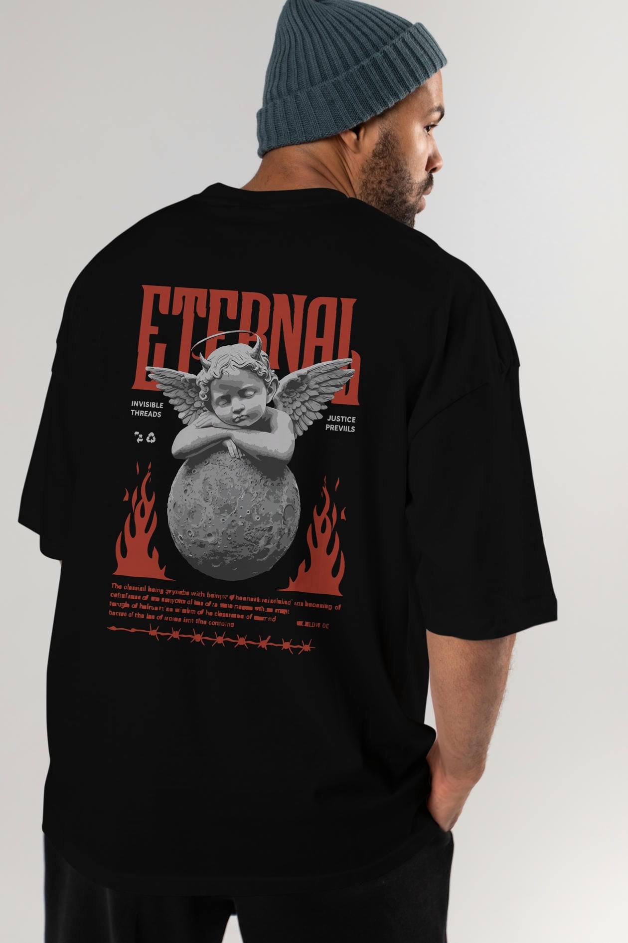 Eternal Arka Baskılı Oversize t-shirt Erkek Kadın %100 Pamuk Bisiklet Yaka tişort
