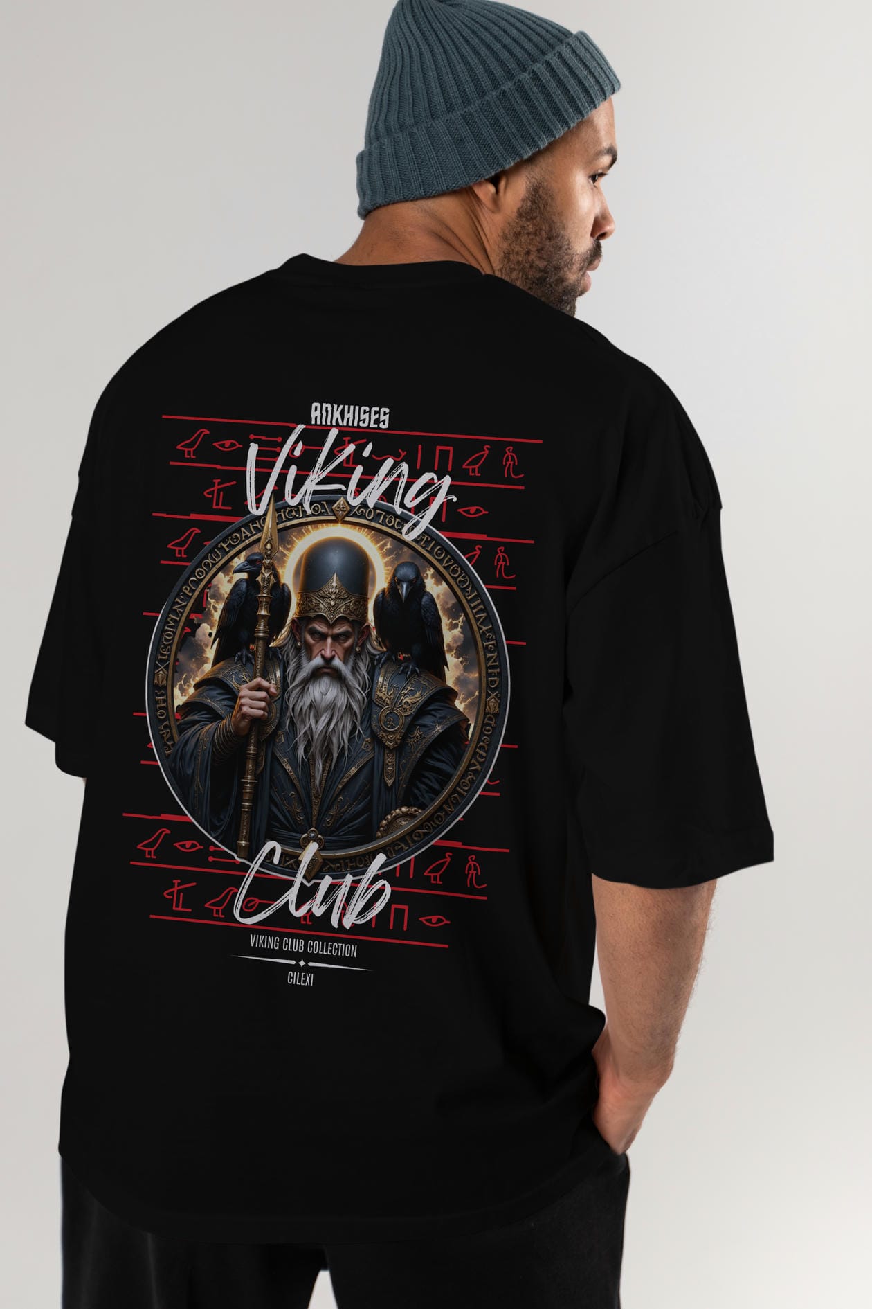 Odin 1 Arka Baskılı Oversize t-shirt Erkek Kadın %100 Pamuk Bisiklet Yaka tişort