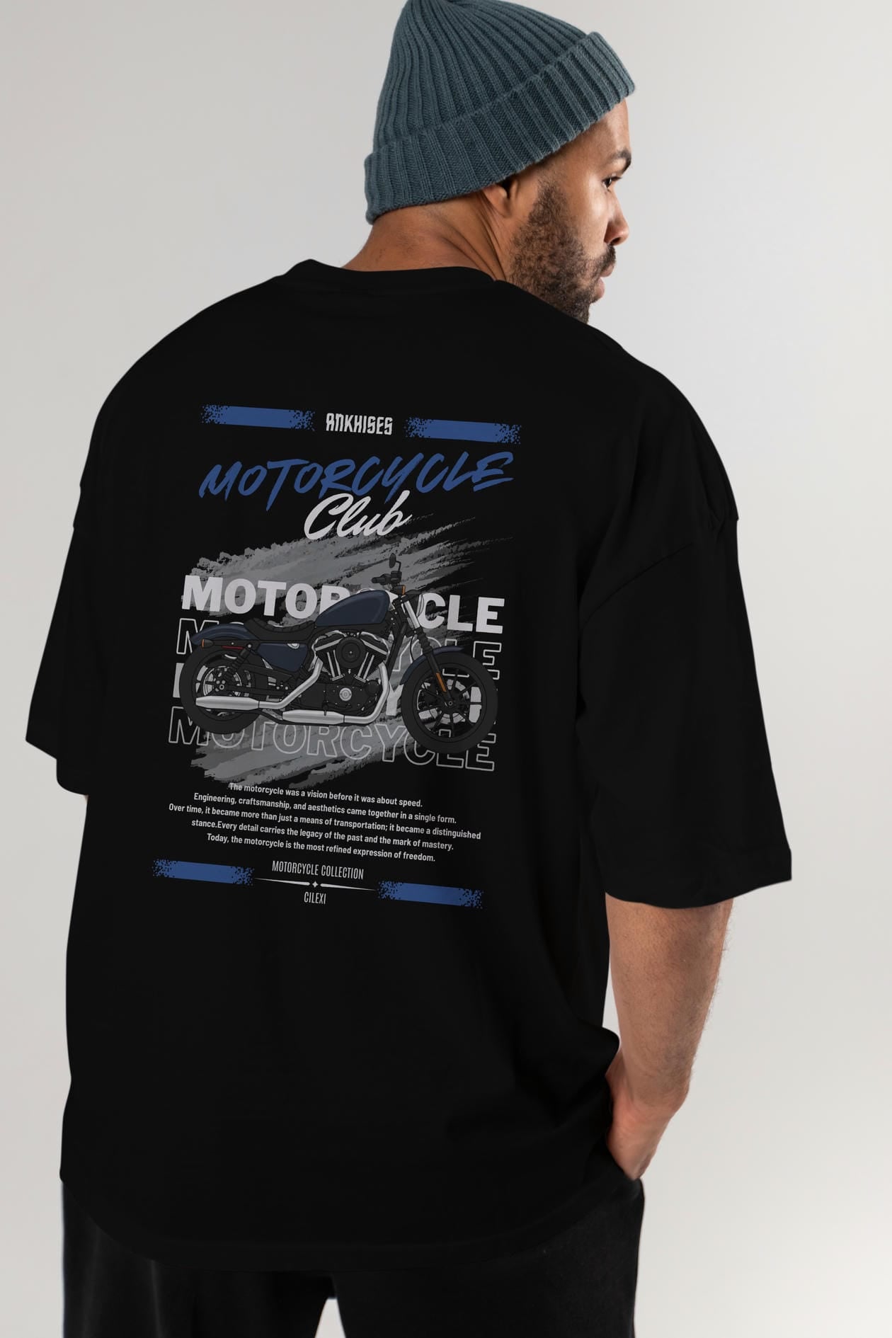 Motosiklet Serisi 30 Arka Baskılı Oversize t-shirt Erkek Kadın %100 Pamuk Bisiklet Yaka tişort