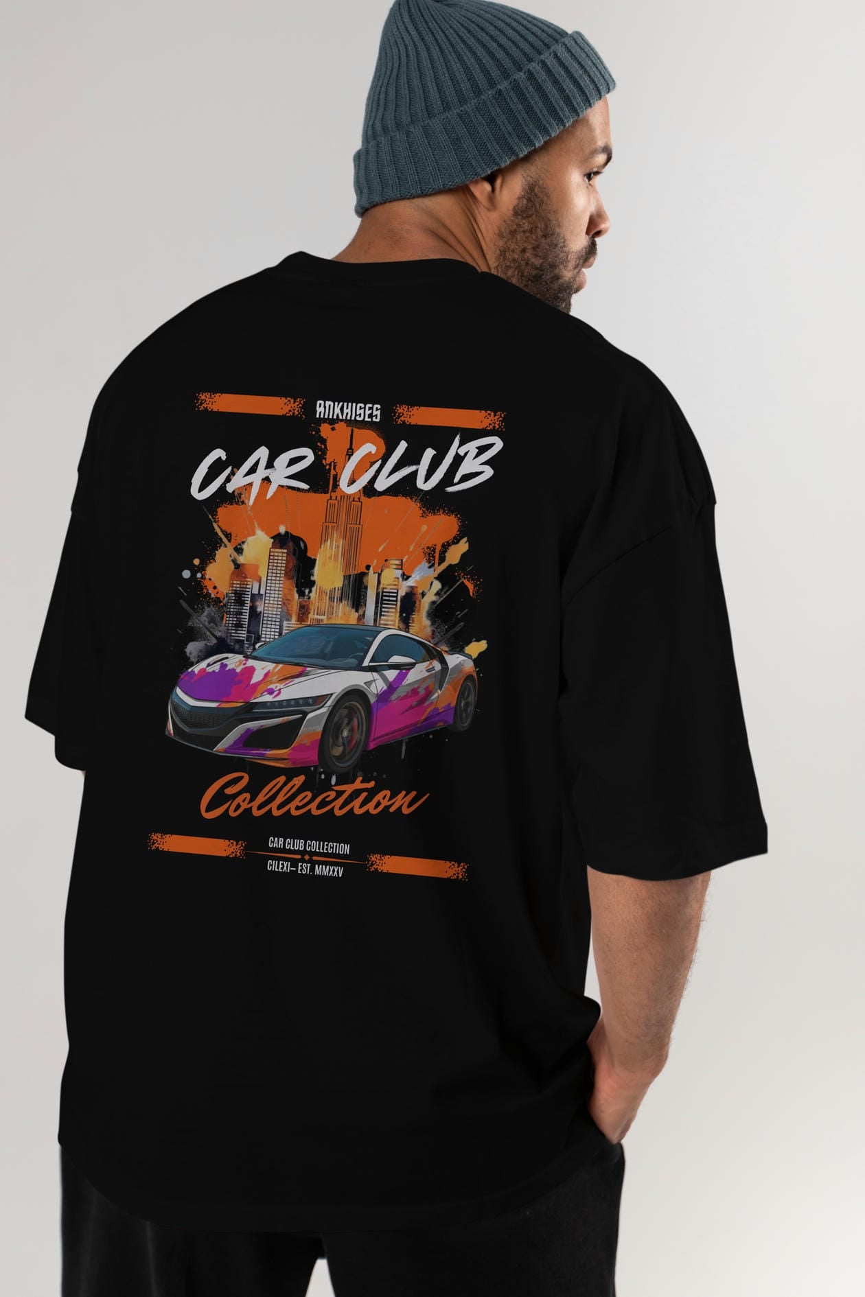 Araba Club Serisi 26 Baskılı Oversize t-shirt Erkek Kadın %100 Pamuk Bisiklet Yaka tişort