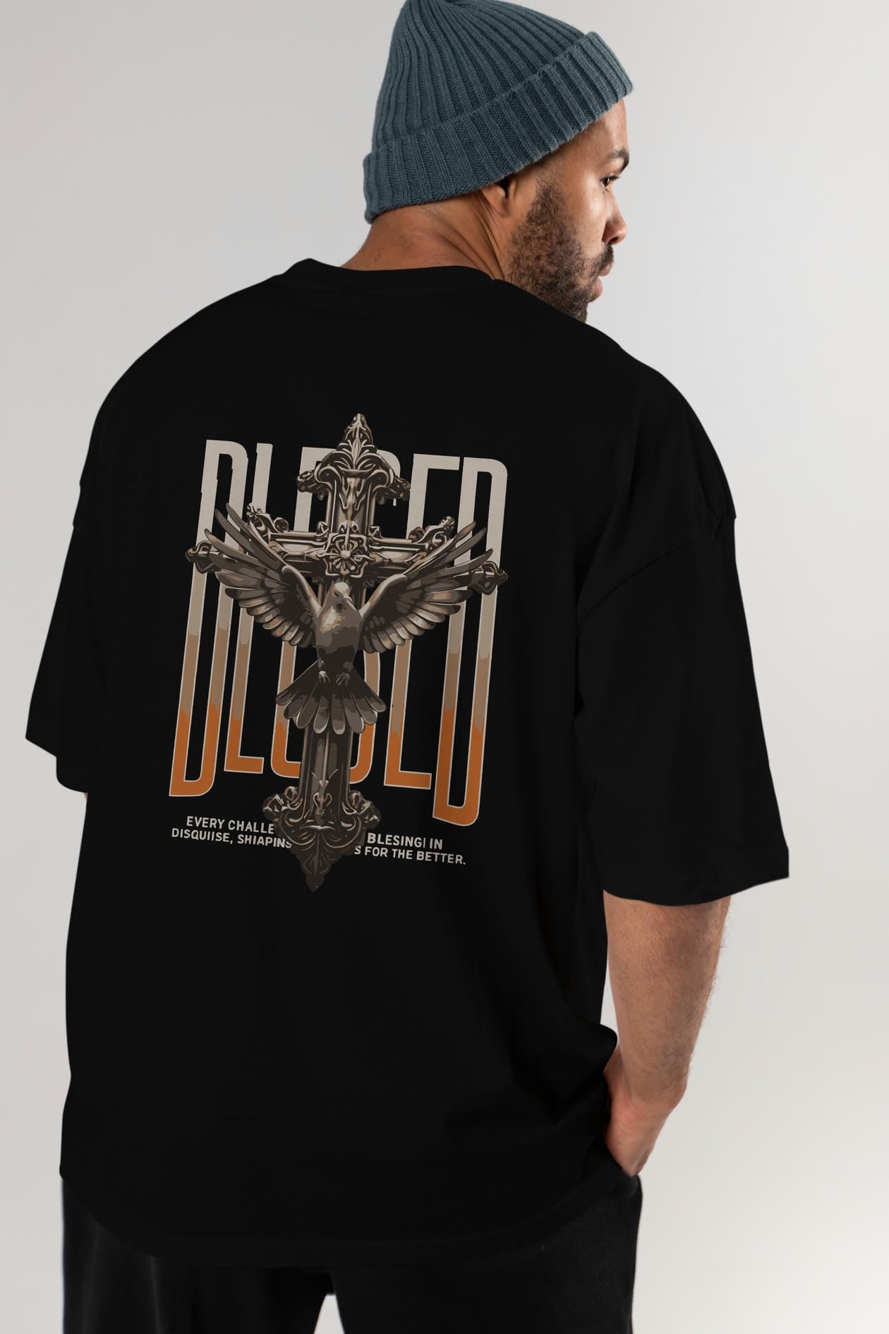 Blesed Arka Baskılı Oversize t-shirt Erkek Kadın %100 Pamuk Bisiklet Yaka tişort