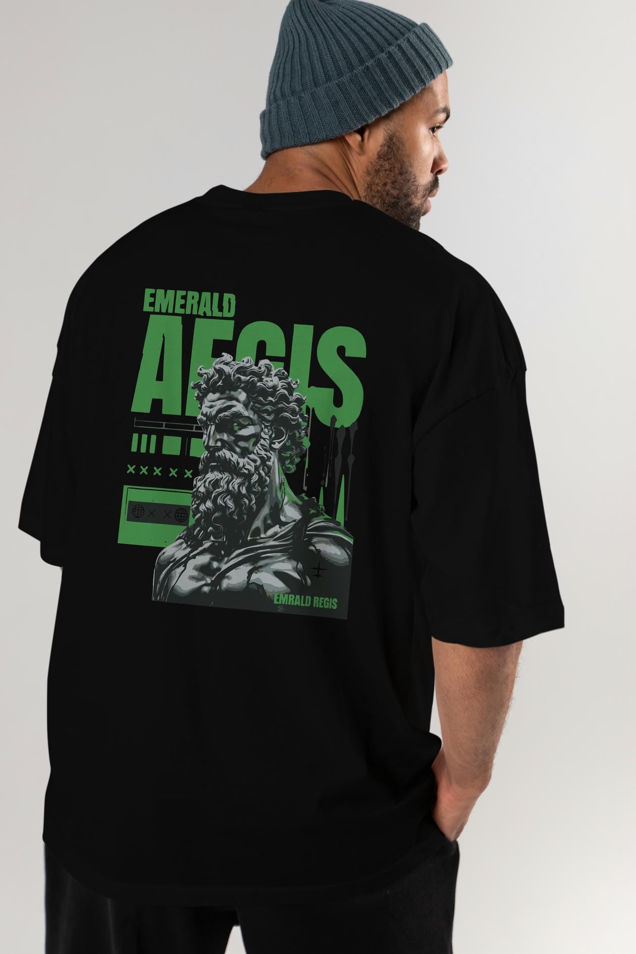 Emrald Regis Arka Baskılı Oversize t-shirt Erkek Kadın %100 Pamuk Bisiklet Yaka tişort