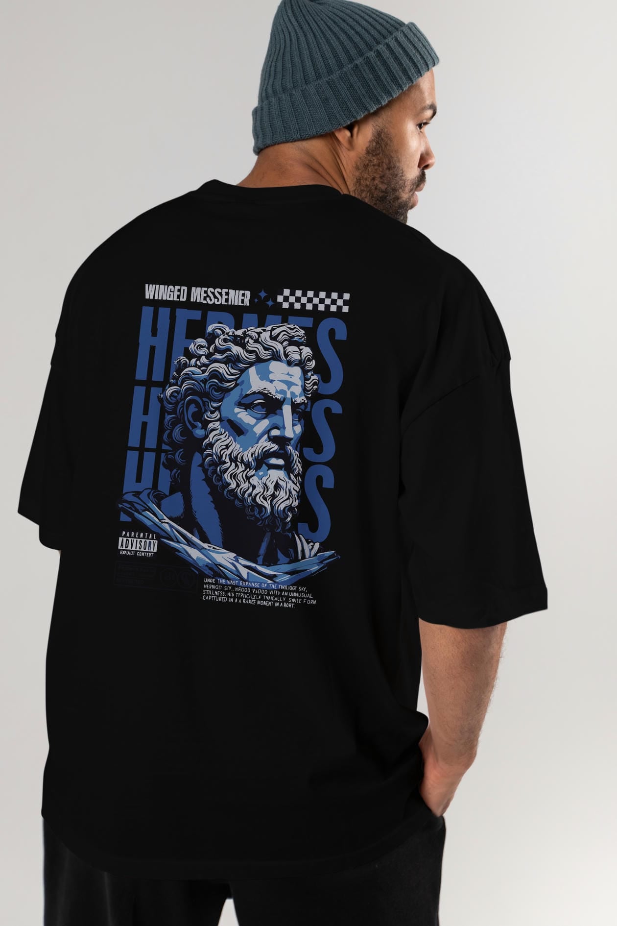 Hermes 1 Arka Baskılı Oversize t-shirt Erkek Kadın %100 Pamuk Bisiklet Yaka tişort