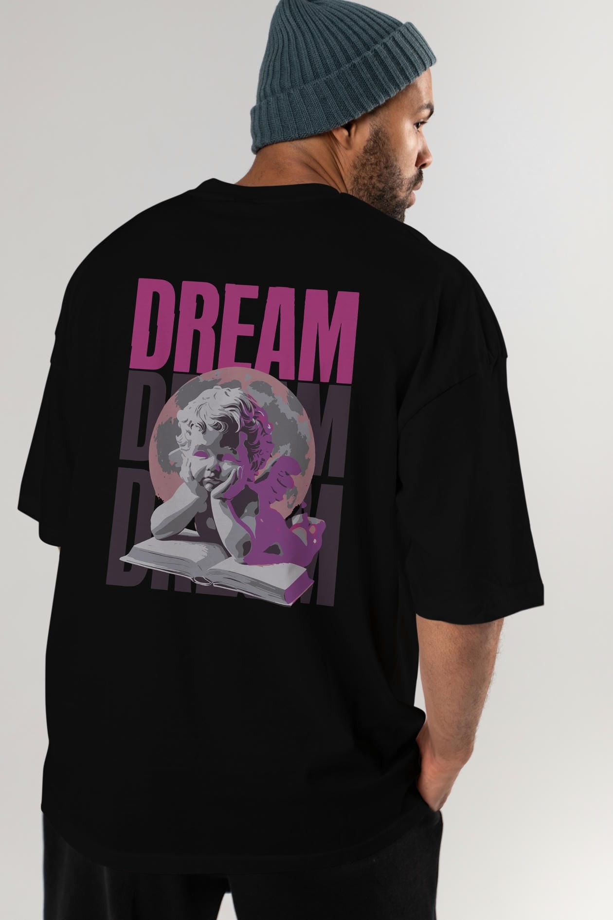 Dream Angel Arka Baskılı Oversize t-shirt Erkek Kadın %100 Pamuk Bisiklet Yaka tişort