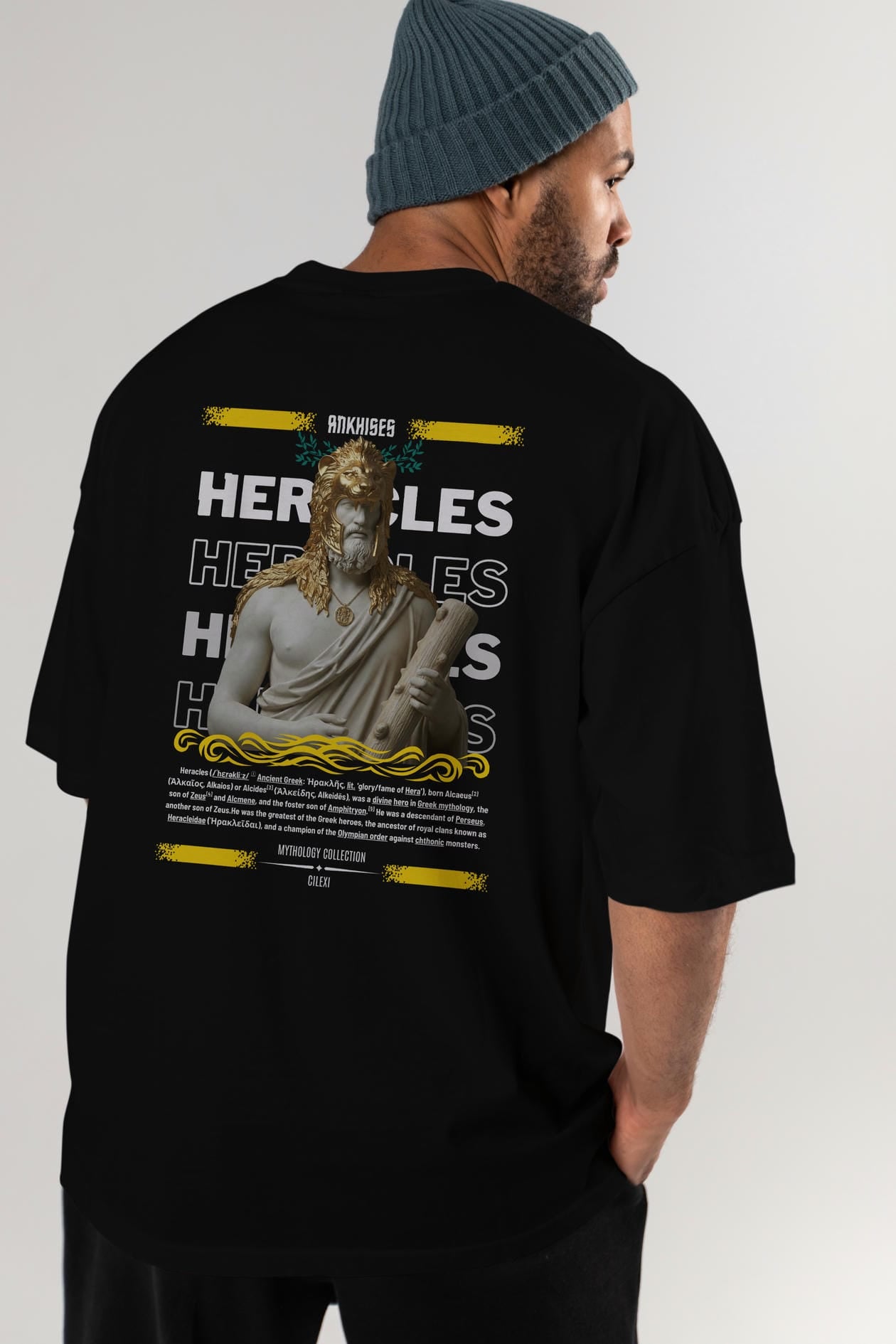 Heracles 1 Arka Baskılı Oversize t-shirt Erkek Kadın %100 Pamuk Bisiklet Yaka tişort