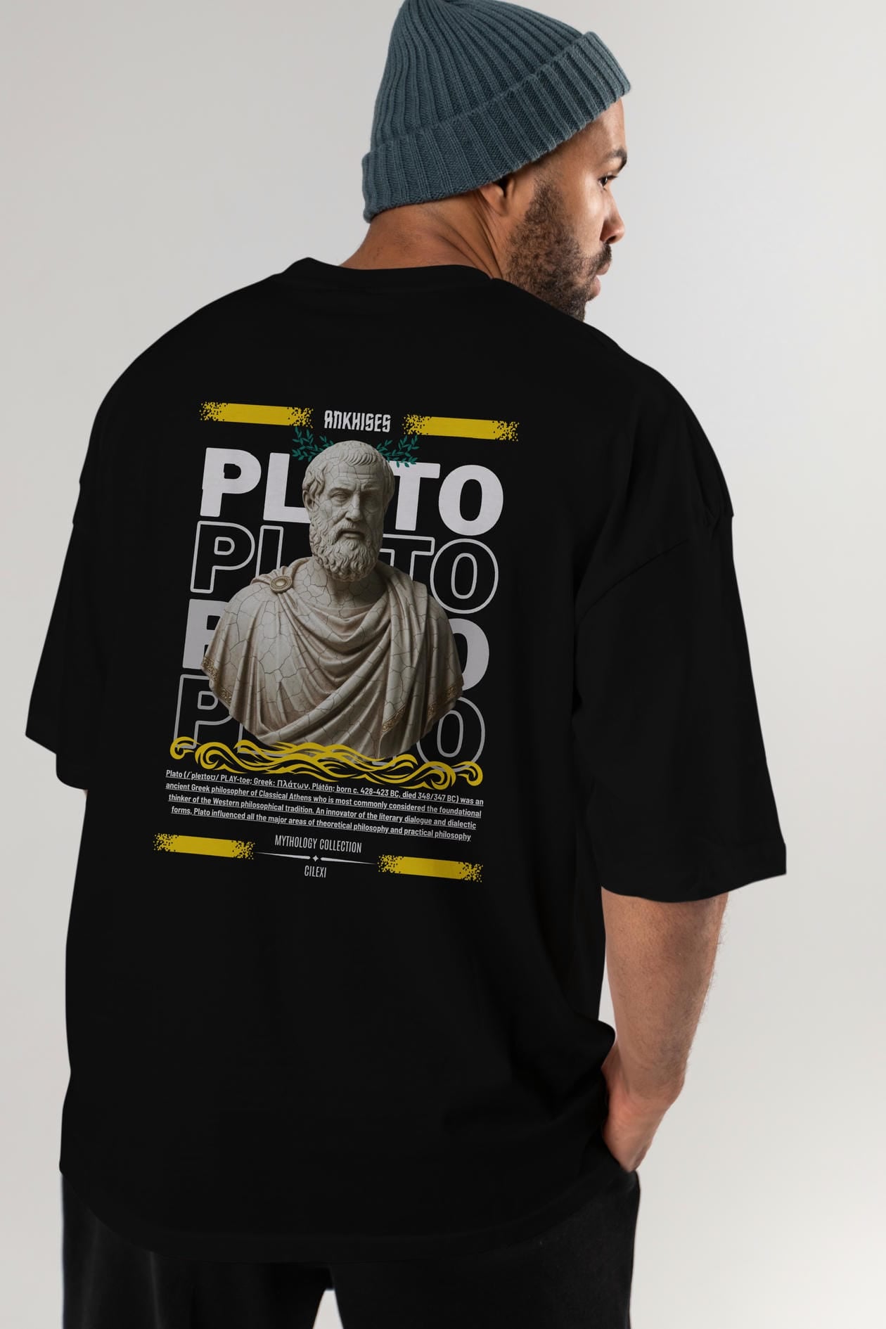Plato 1 Arka Baskılı Oversize t-shirt Erkek Kadın %100 Pamuk Bisiklet Yaka tişort