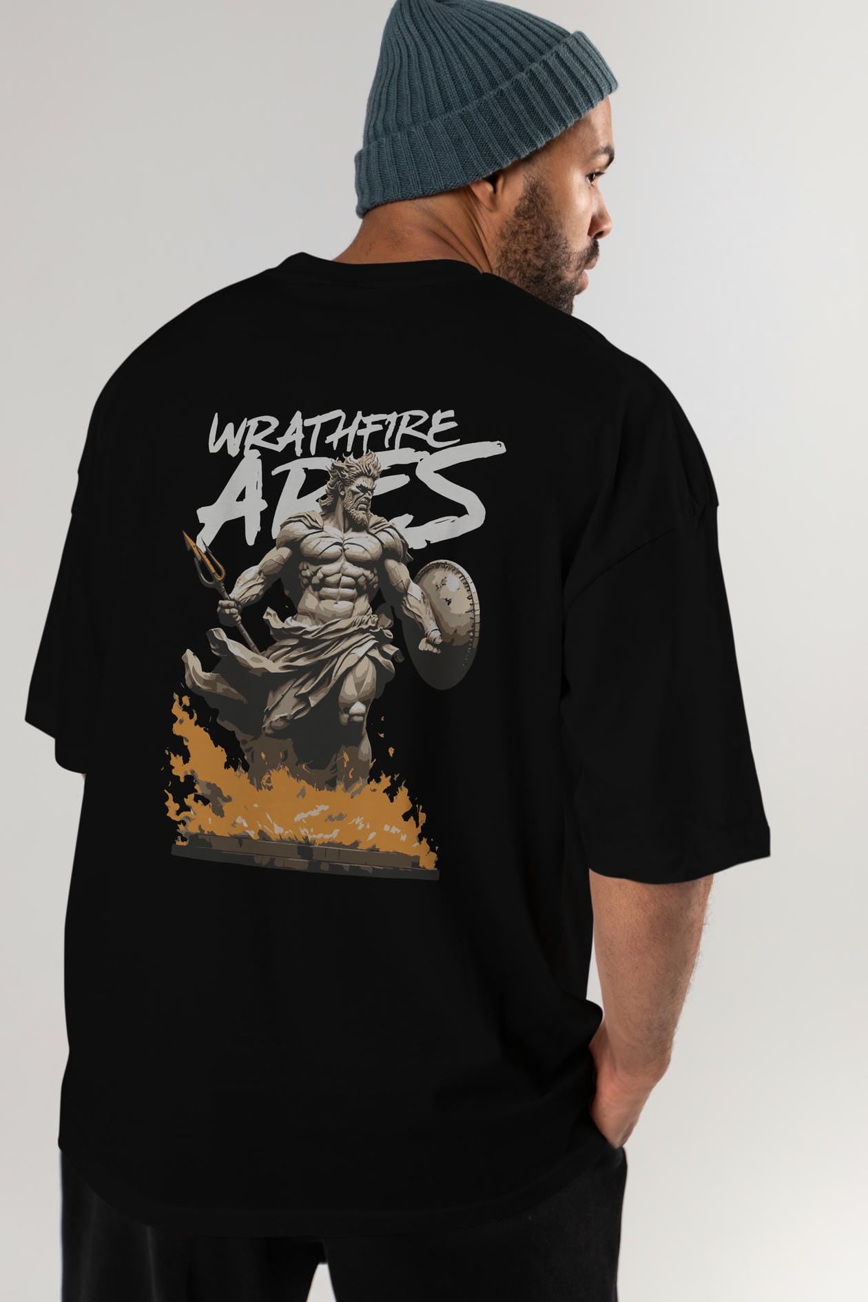 WrathFire Ares Arka Baskılı Oversize t-shirt Erkek Kadın %100 Pamuk Bisiklet Yaka tişort