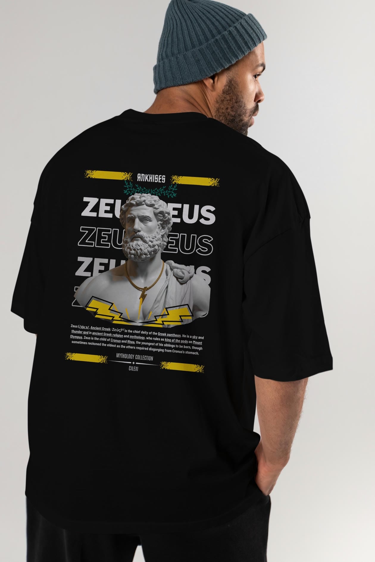 Zeus 2 Arka Baskılı Oversize t-shirt Erkek Kadın %100 Pamuk Bisiklet Yaka tişort