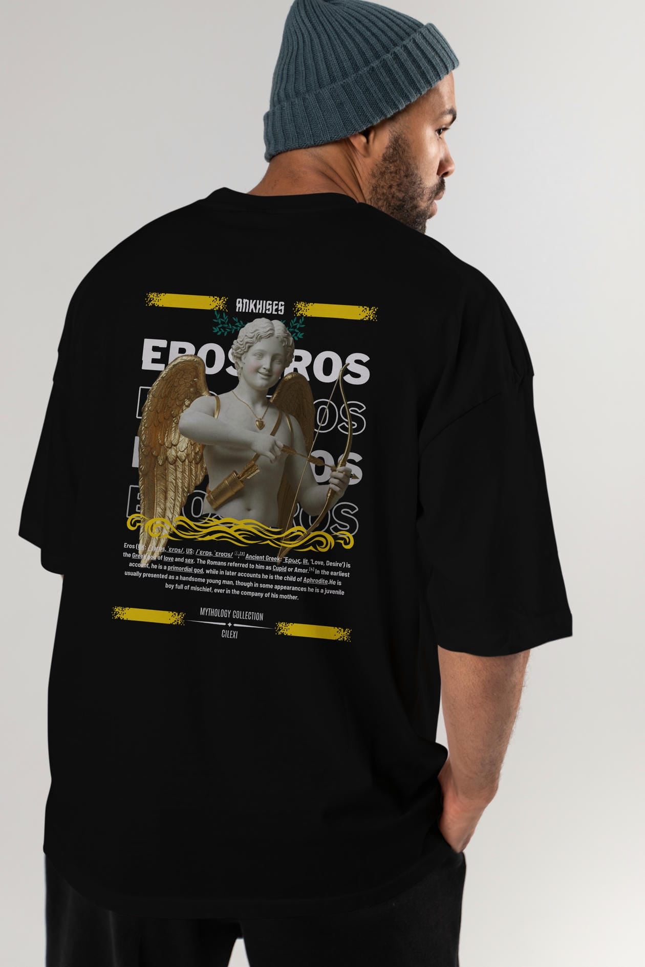 Eros Arka Baskılı Oversize t-shirt Erkek Kadın %100 Pamuk Bisiklet Yaka tişort