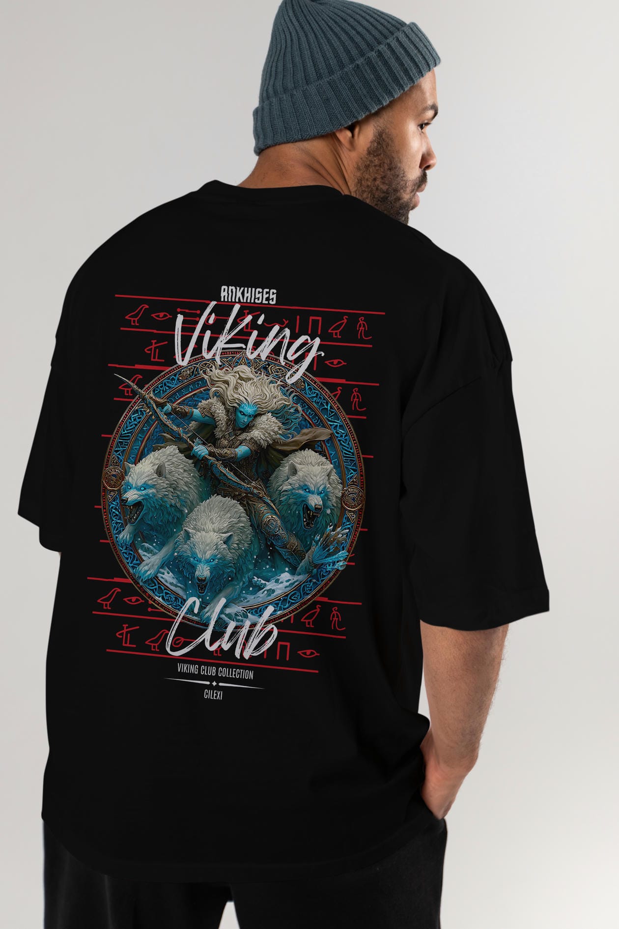 Skadi Arka Baskılı Oversize t-shirt Erkek Kadın %100 Pamuk Bisiklet Yaka tişort