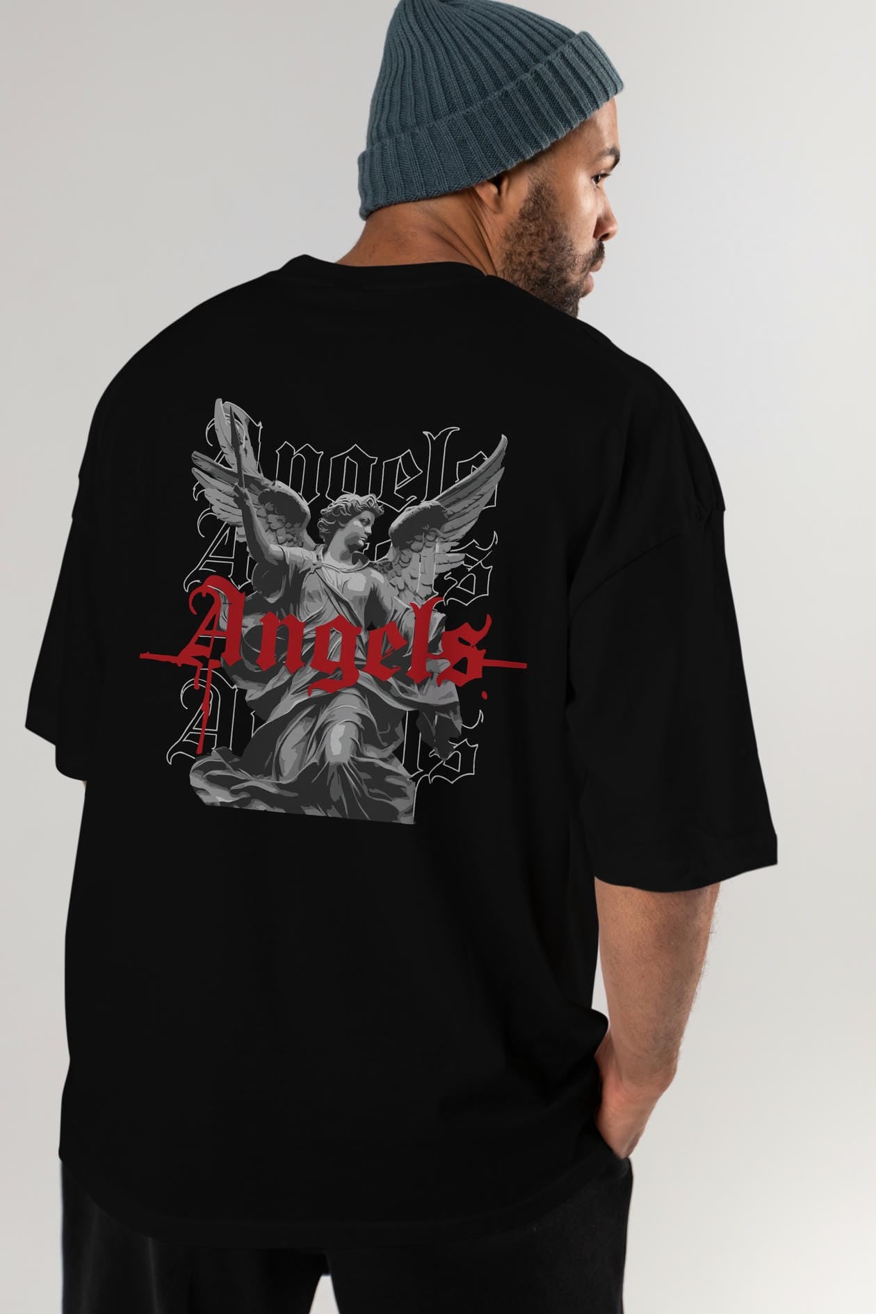 Angels Arka Baskılı Oversize t-shirt Erkek Kadın %100 Pamuk Bisiklet Yaka tişort