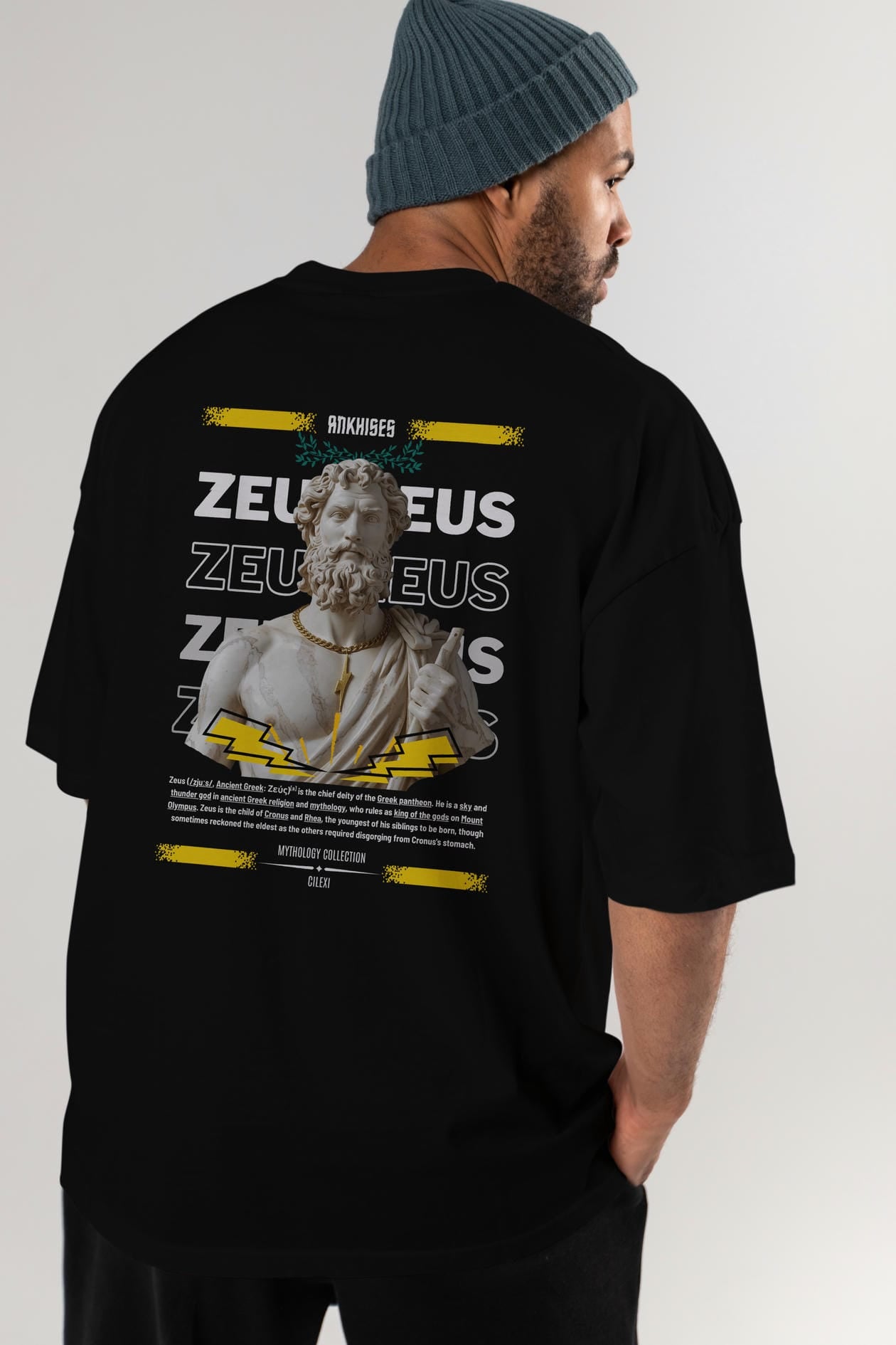 Zeus 4 Arka Baskılı Oversize t-shirt Erkek Kadın %100 Pamuk Bisiklet Yaka tişort