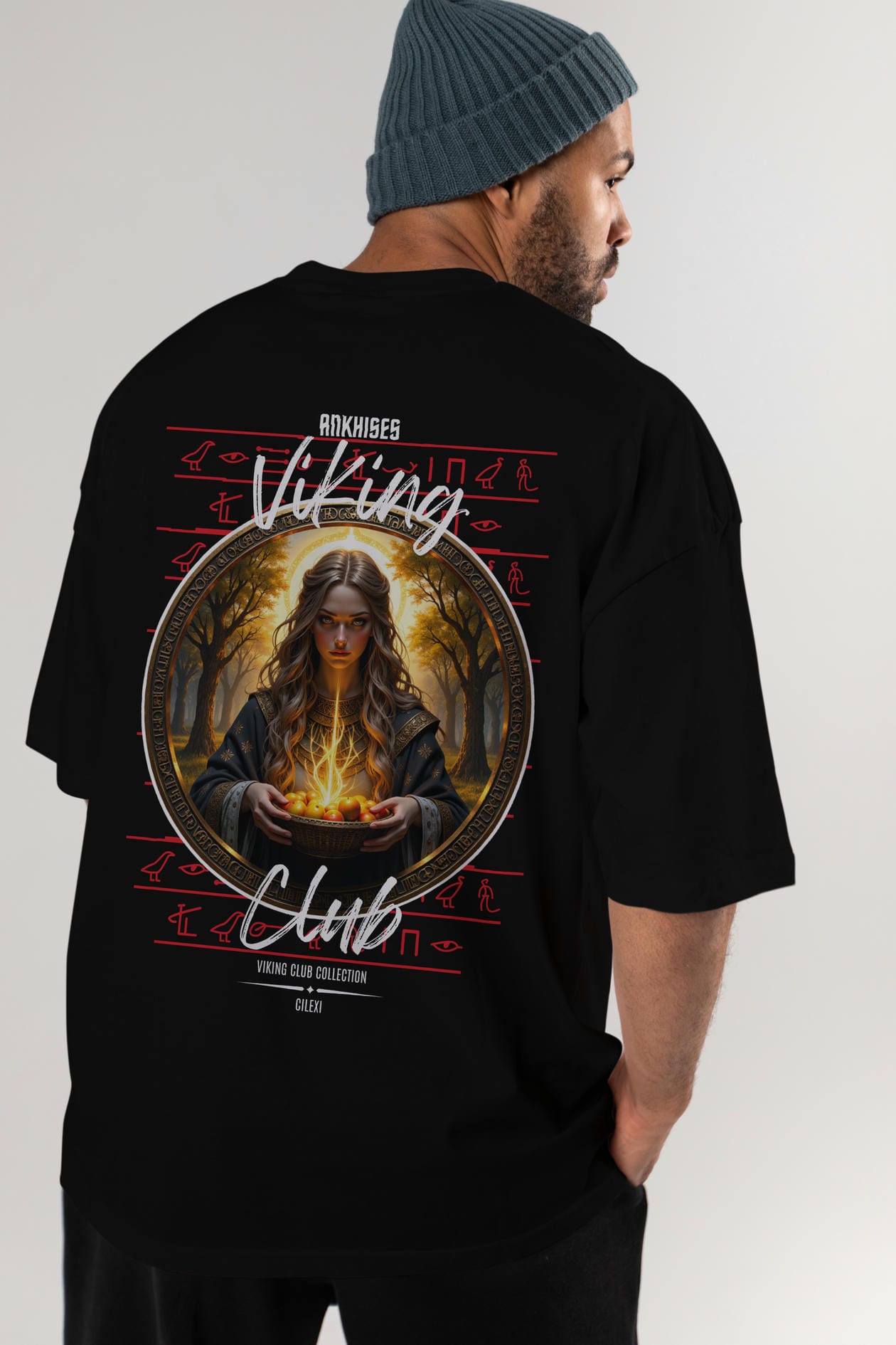 Viking Mitolojisi Serisi 17 Arka Baskılı Oversize t-shirt Erkek Kadın %100 Pamuk Bisiklet Yaka tişort