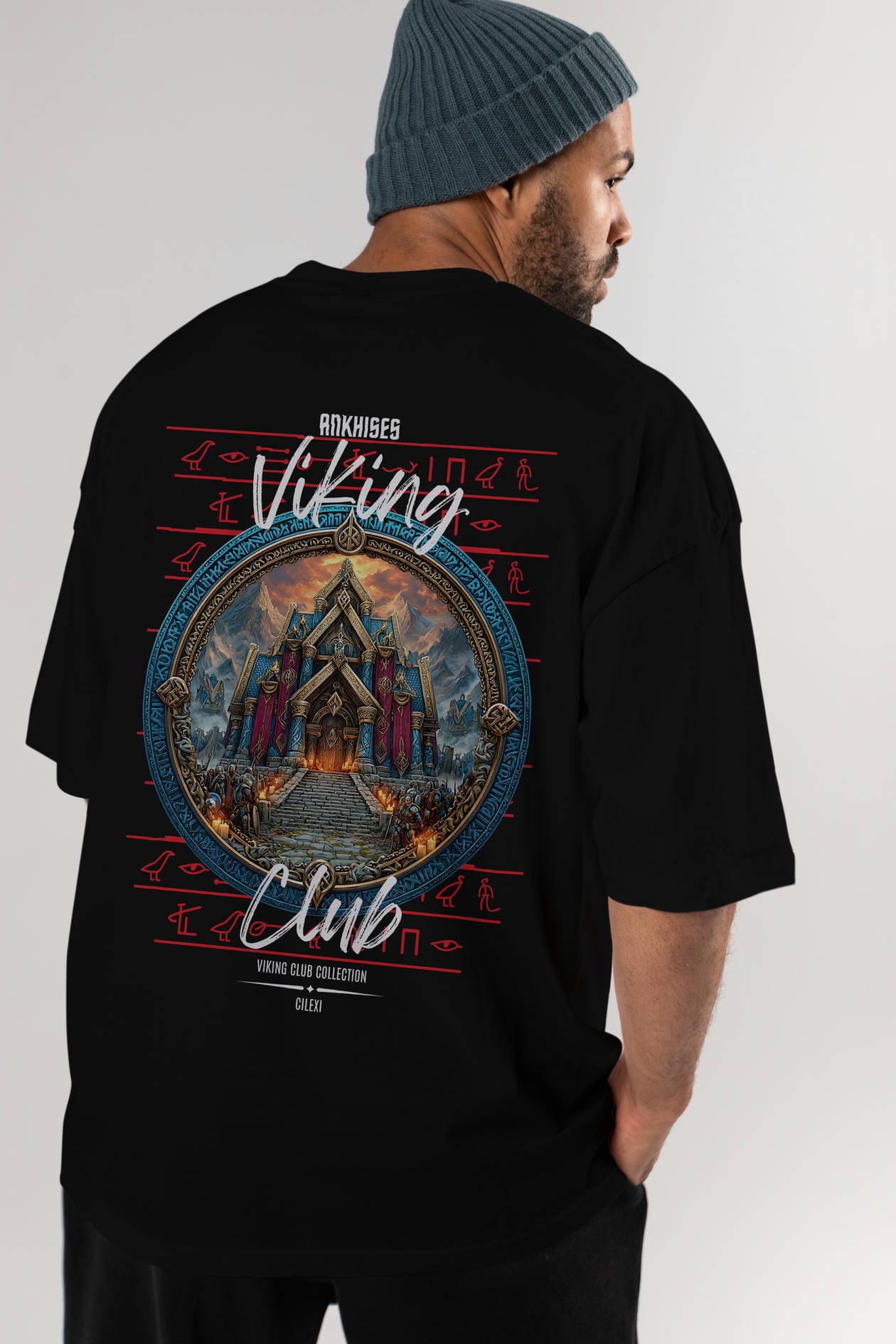 Valhalla Arka Baskılı Oversize t-shirt Erkek Kadın %100 Pamuk Bisiklet Yaka tişort