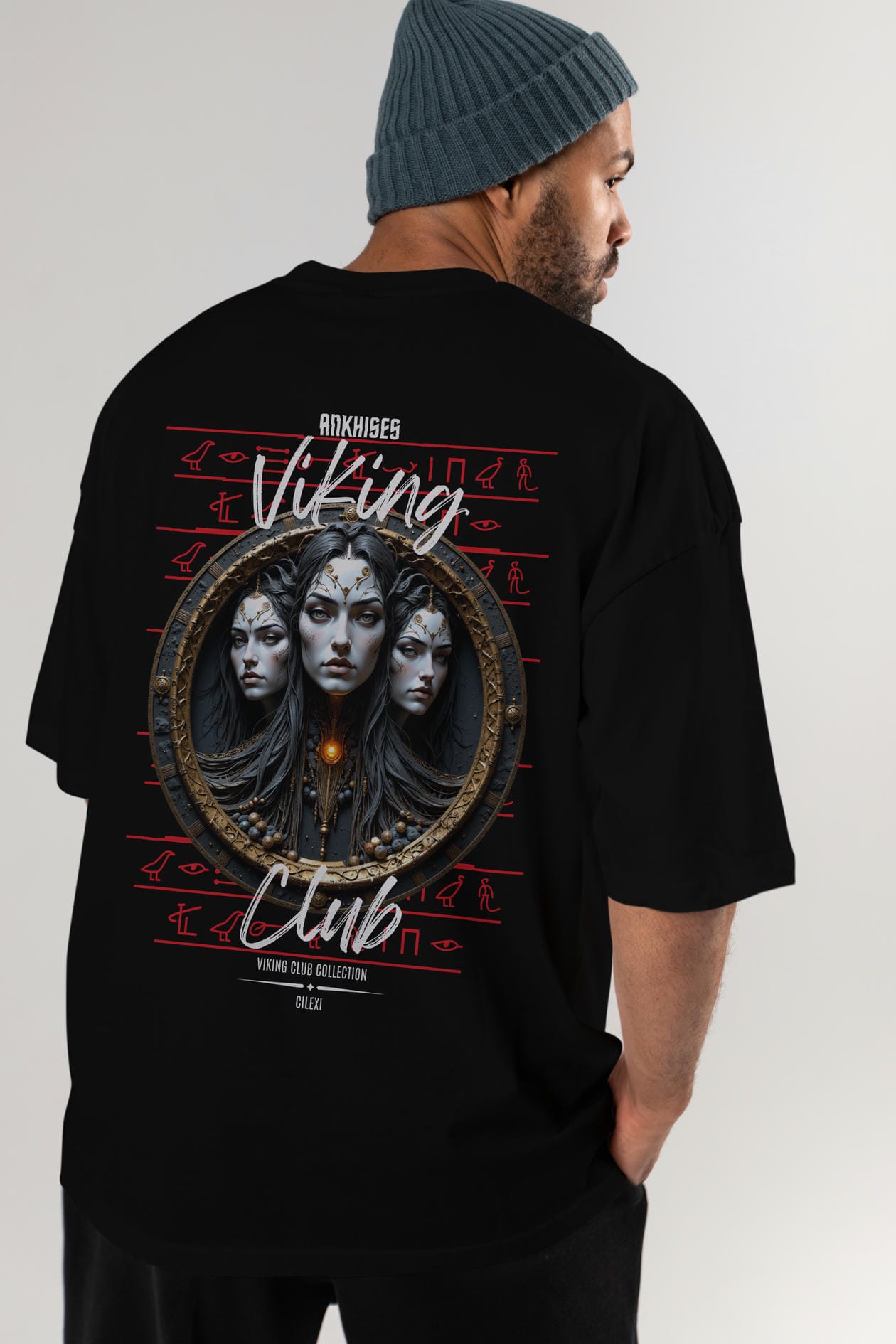 Viking Mitolojisi Serisi 23 Arka Baskılı Oversize t-shirt Erkek Kadın %100 Pamuk Bisiklet Yaka tişort