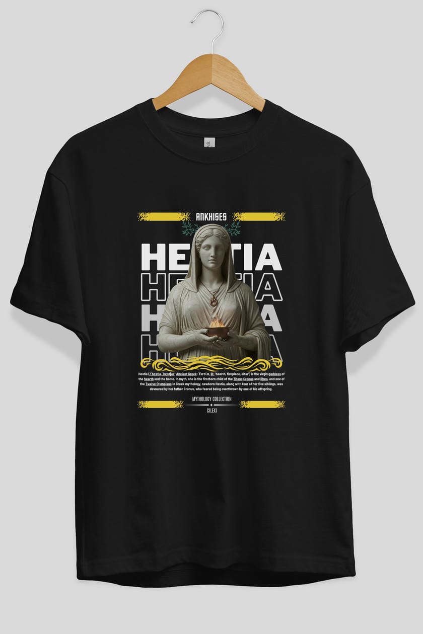 Hestia 1 ön Baskılı Oversize t-shirt Erkek Kadın %100 Pamuk Bisiklet Yaka tişort